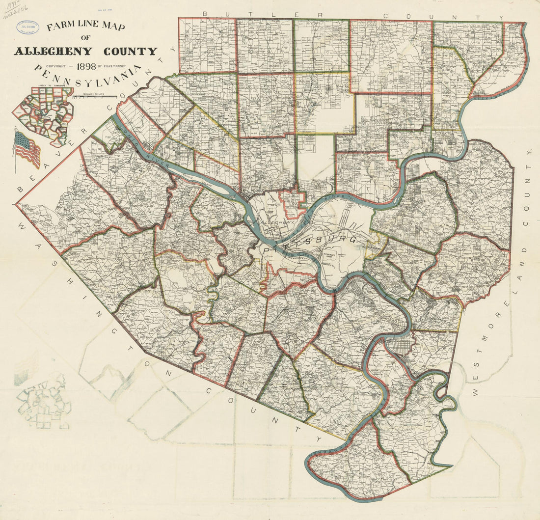 This old map of Farm Line Map of Allegheny County, Pennsylvania from 1898 was created by Chas. T. (Charles T.) Rainey in 1898