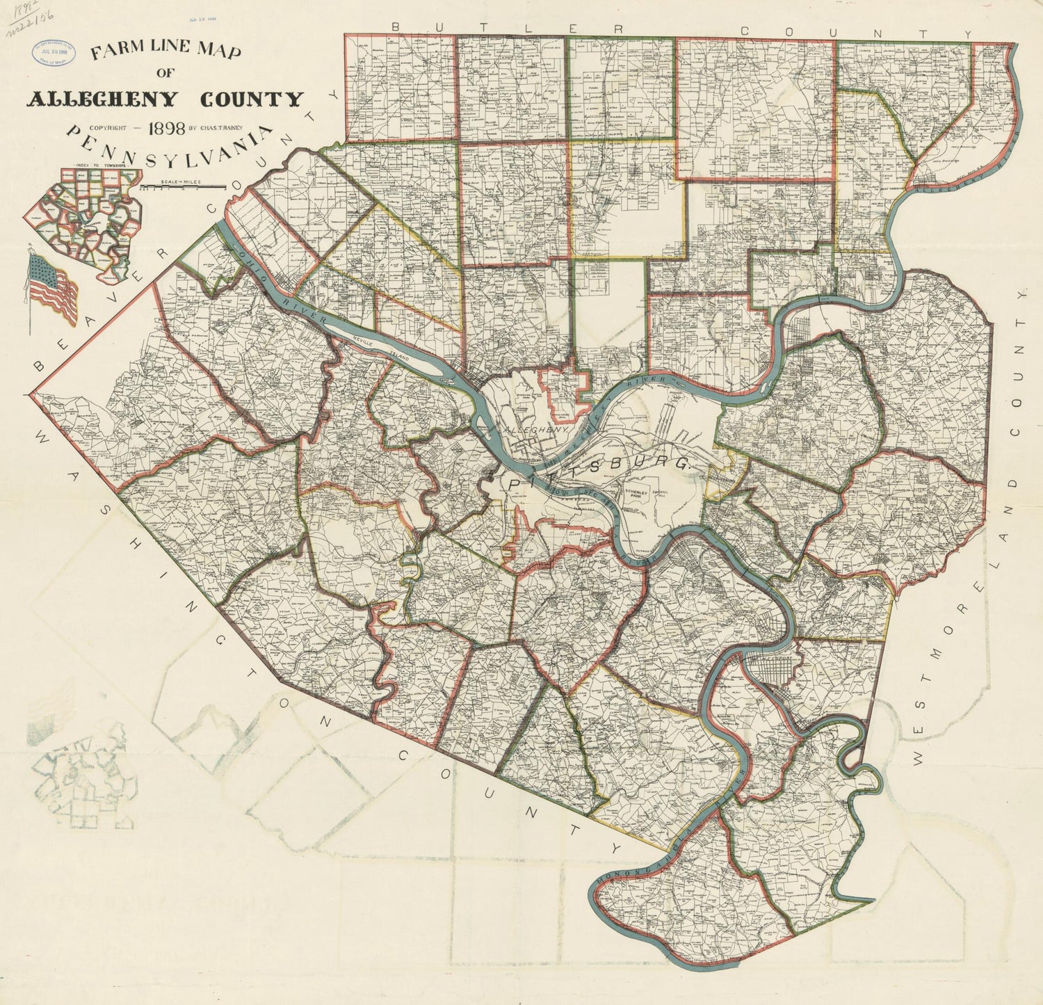 This old map of Farm Line Map of Allegheny County, Pennsylvania from 1898 was created by Chas. T. (Charles T.) Rainey in 1898