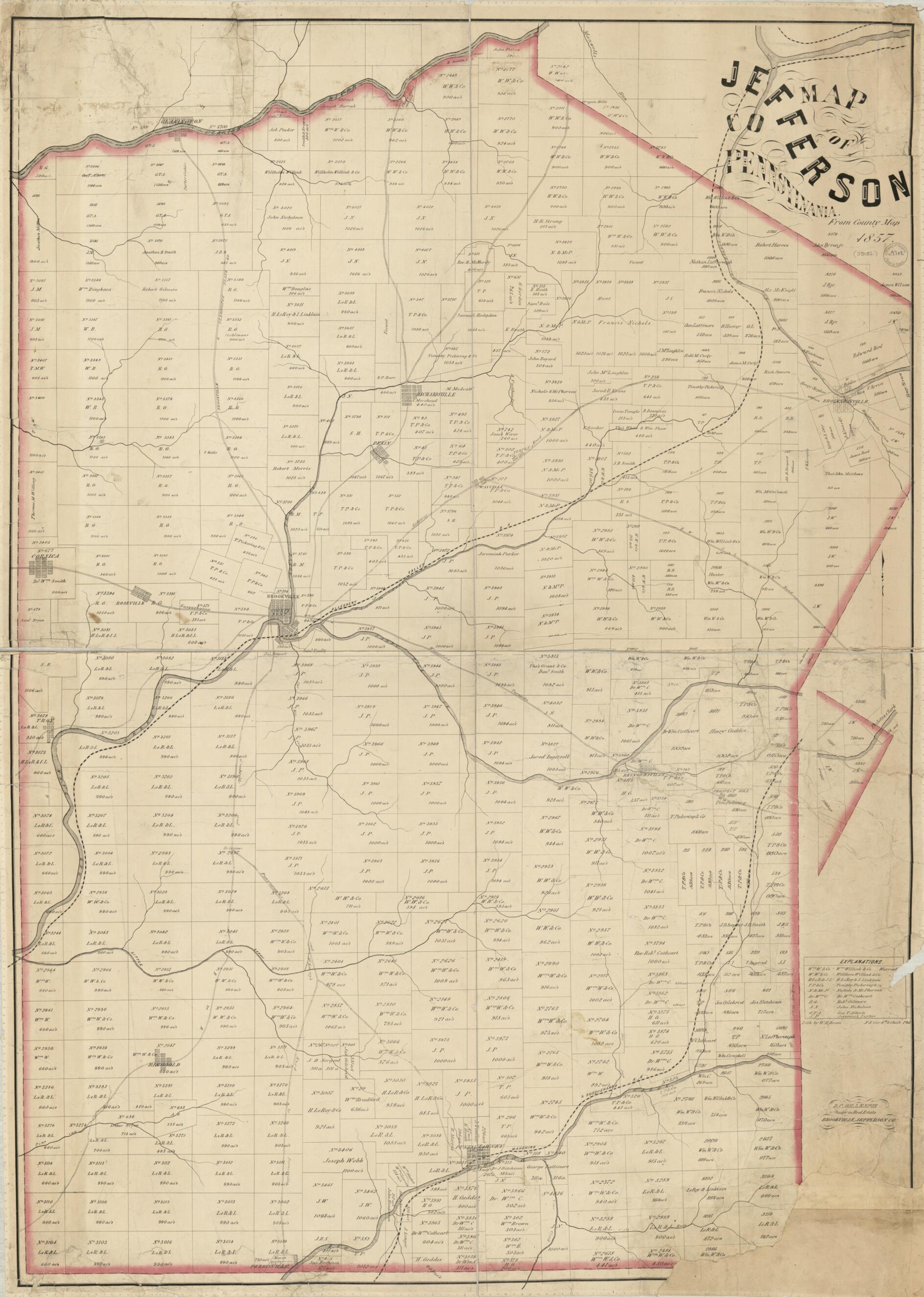 This old map of Map of Jefferson Co., Pennsylvania : from County Map from 1857 was created by D. C. Gillespie, W. H. Rease in 1857