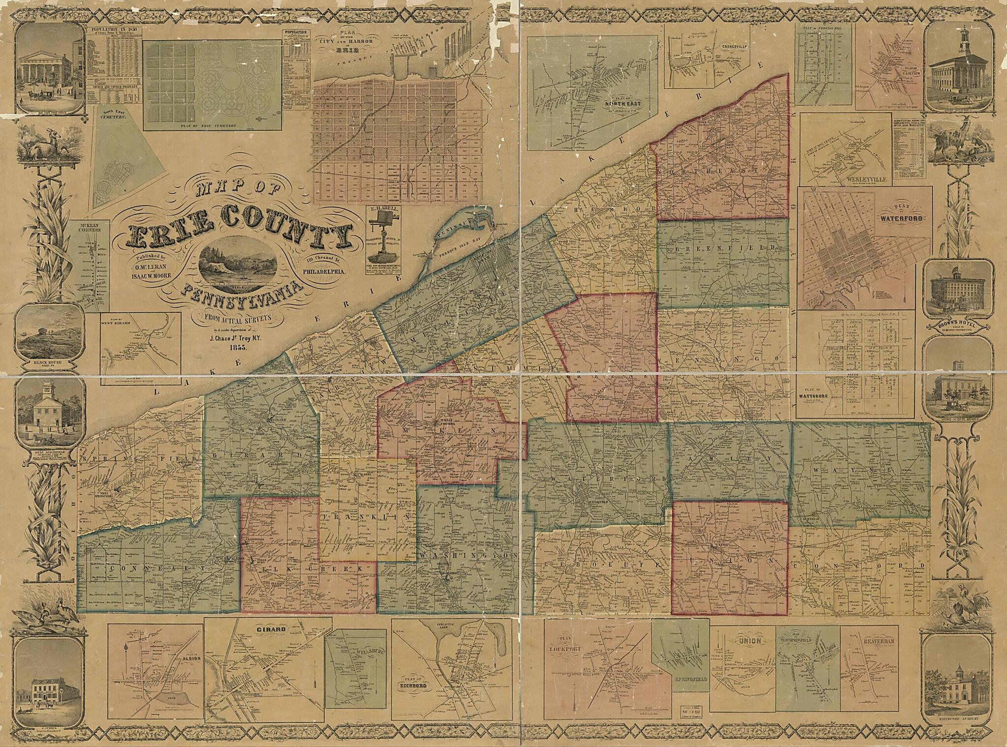 This old map of Map of Erie County, Pennsylvania : from Actual Surveys from 1855 was created by J. Chace, O. McLeran, Isaac W. Moore in 1855