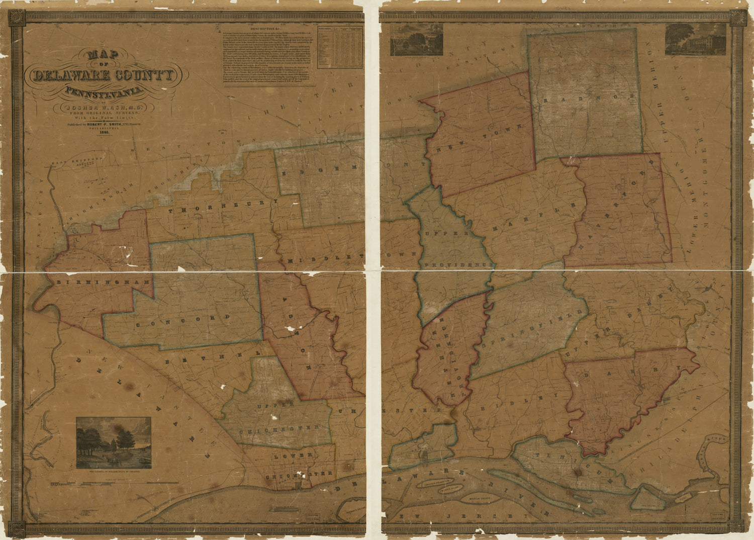 This old map of Map of Delaware County, Pennsylvania : from Original Surveys, With the Farm Limits from 1848 was created by Joshua W. Ash, Gustavus Kramm, Robert Pearsall Smith in 1848