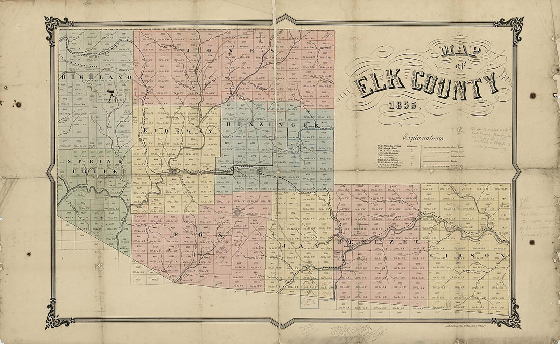 This old map of Map of Elk County : Pennsylvania from 1855 was created by H. A. Pattison, W. H. Rease in 1855