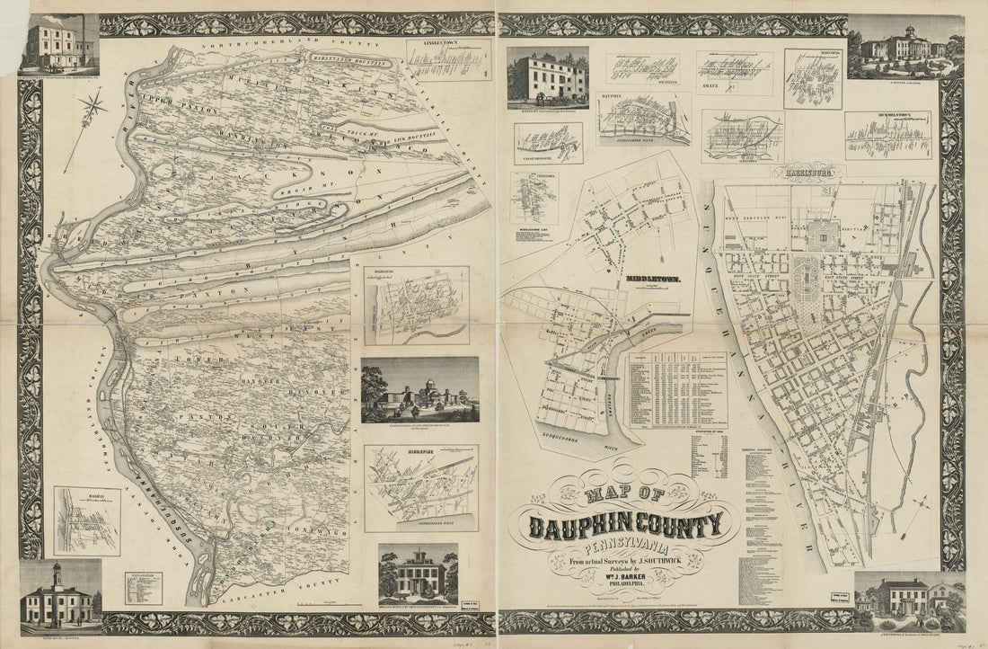 This old map of Map of Dauphin County, Pennsylvania : from Actual Surveys from 1858 was created by Wm. J. (William J.) Barker, J. Southwick,  Wm. J. Barker & Co in 1858