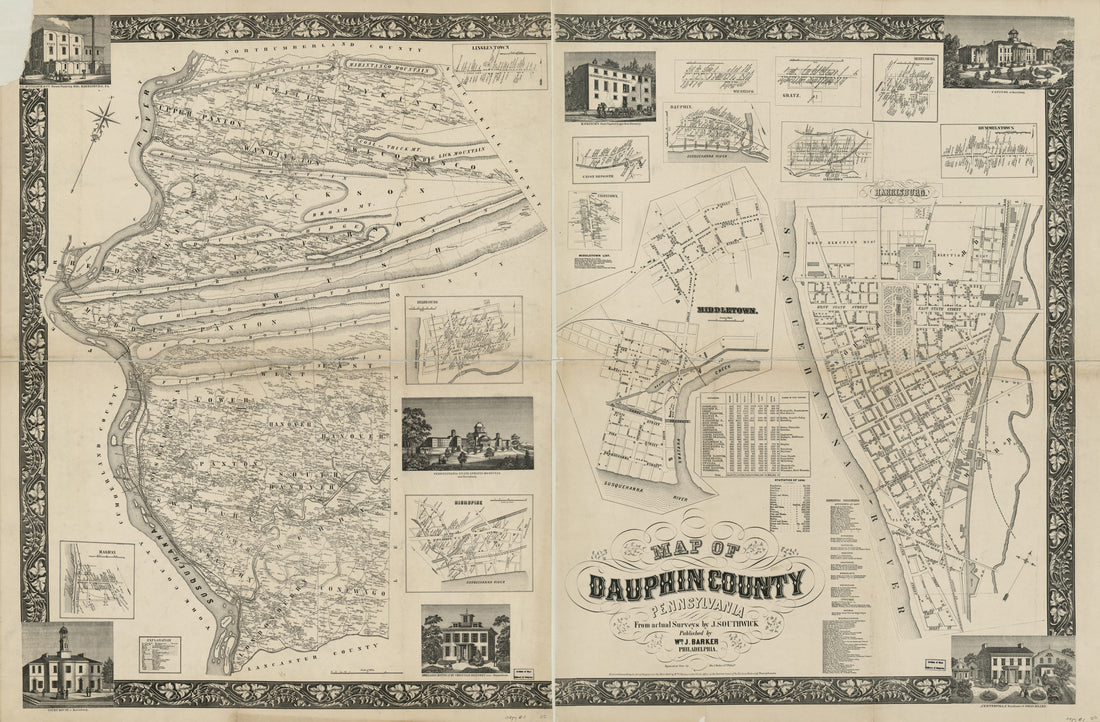 This old map of Map of Dauphin County, Pennsylvania : from Actual Surveys from 1858 was created by Wm. J. (William J.) Barker, J. Southwick,  Wm. J. Barker &amp; Co in 1858