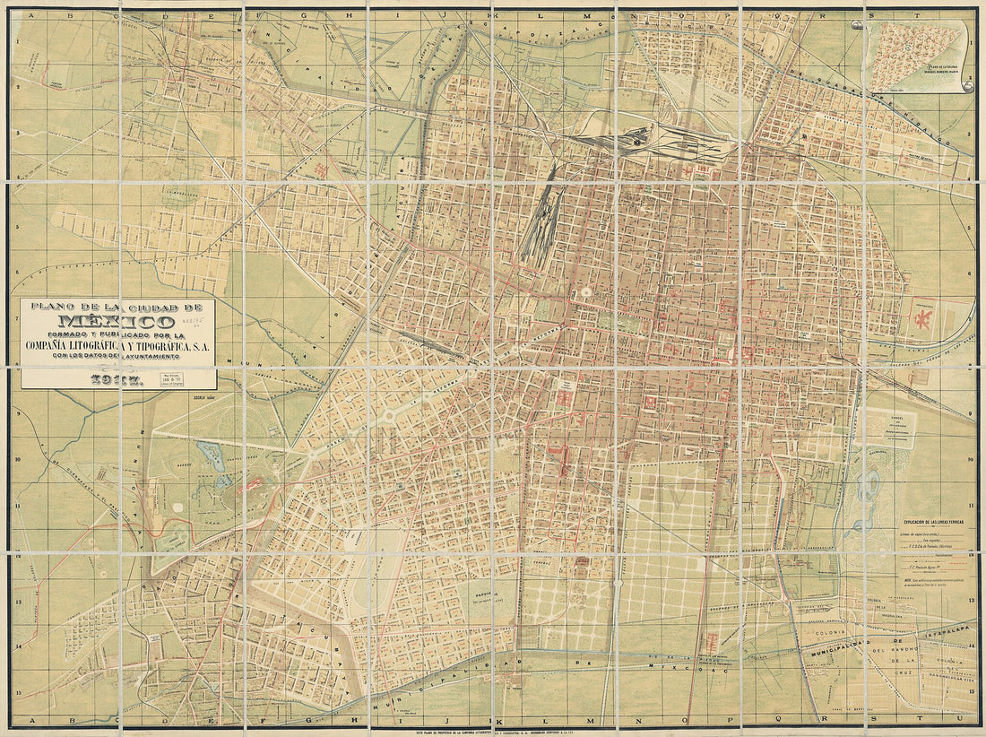 This old map of Plano De La Ciudad De México (Ciudad De México) from 1917 was created by S.A. Compañía Litográfica Y Tipográfica in 1917