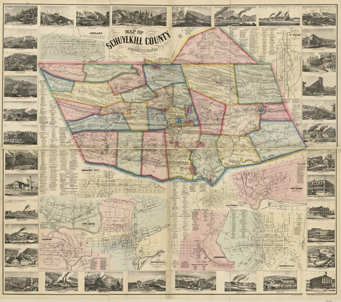 This old map of Map of Schuylkill County, Pennsylvania : from Actual Surveys from 1864 was created by W. J. Cox,  S. Lewis &amp; J.S. Hawley Civil Engineers, James D. Scott, Walter Scott in 1864