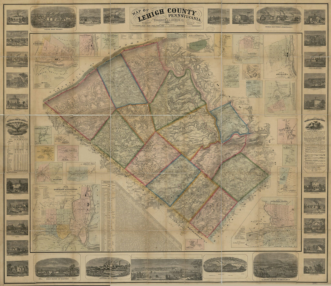 This old map of Map of Lehigh County, Pennsylvania : from Original Surveys from 1865 was created by G. A. Aschbach, M. H. (Morris H.) Traubel in 1865