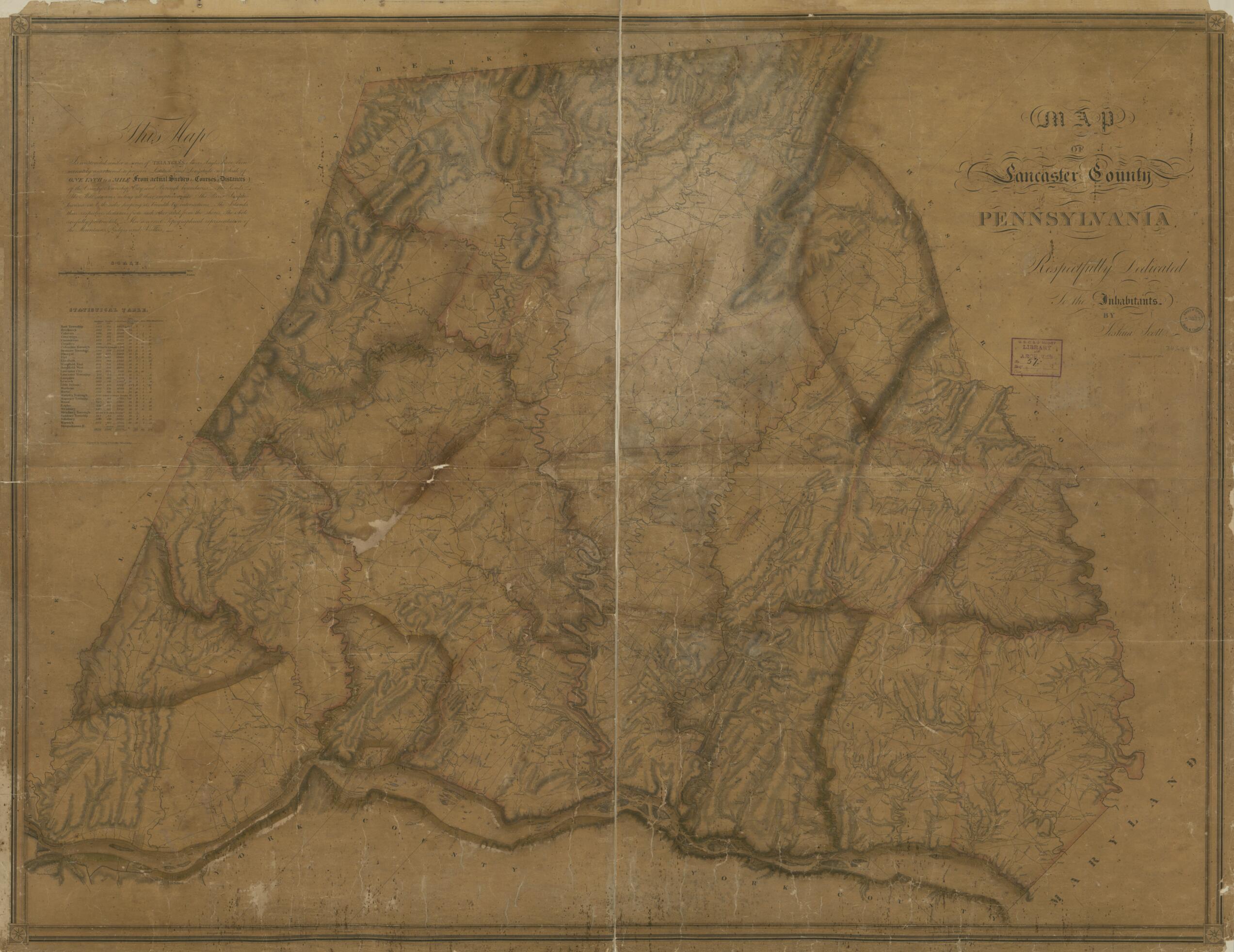 This old map of Map of Lancaster County, Pennsylvania from 1824 was created by Joshua Scott in 1824