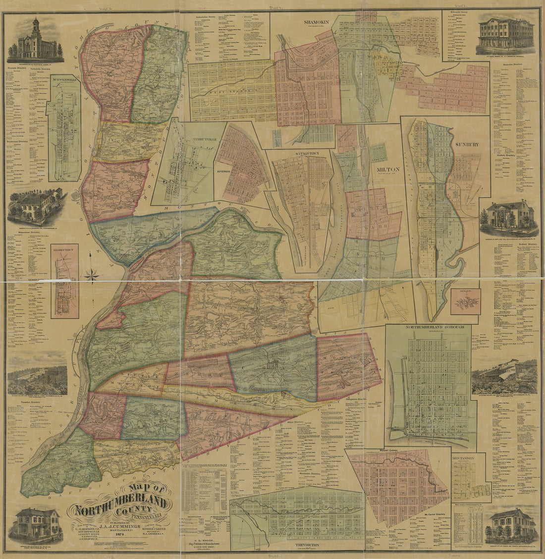 This old map of Map of Northumberland County, Pennsylvania : from Actual Surveys from 1874 was created by R. A. Ammerman, Kimber Cleaver, J. A. J. Cummings, Griffith Morgan Hopkins, John L. Smith in 1874
