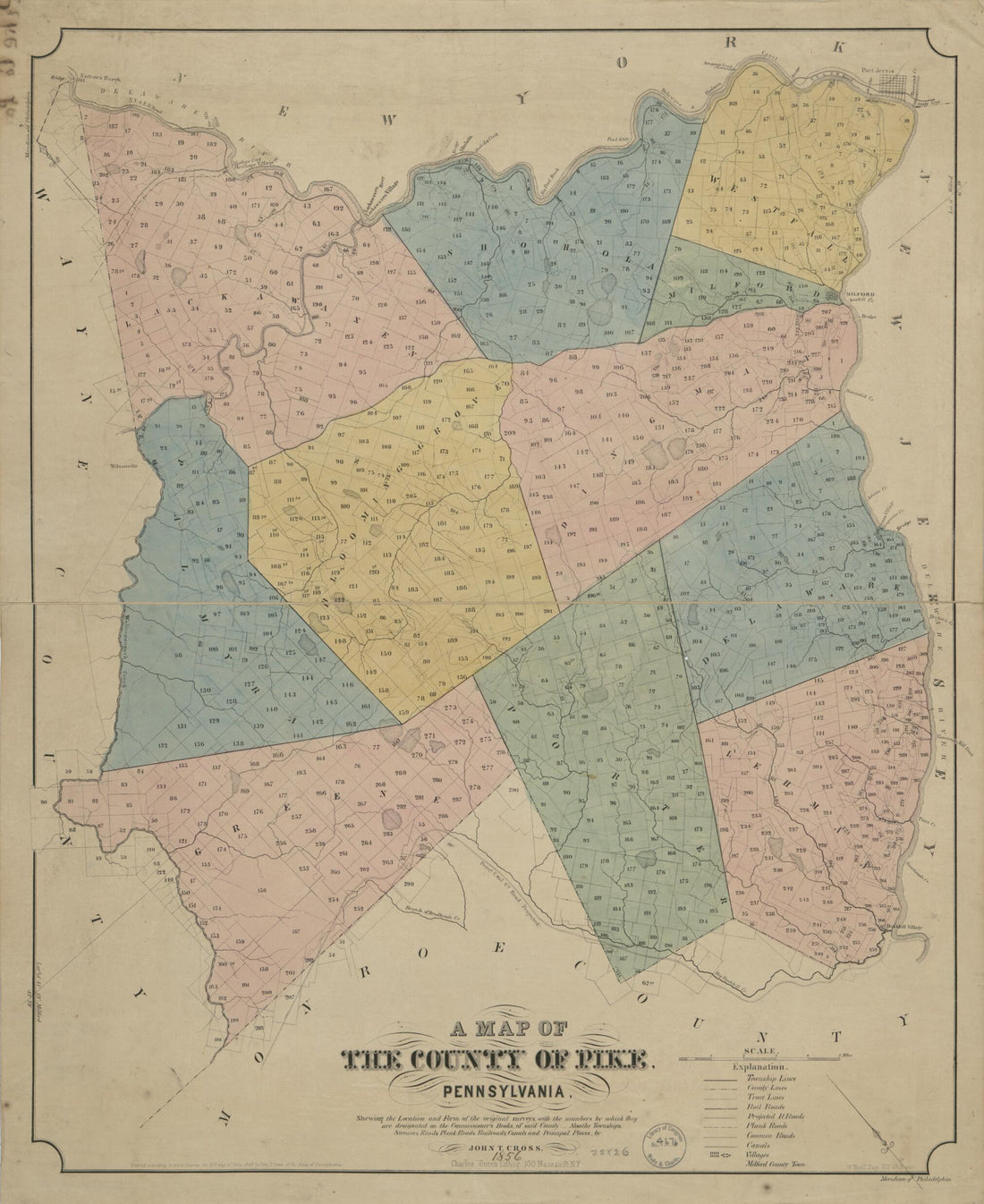 This old map of A Map of the County of Pike, Pennsylvania : Shewing the Location and Form of the Original Surveys With the Numbers by Which They Are Designated On the Commissioner&