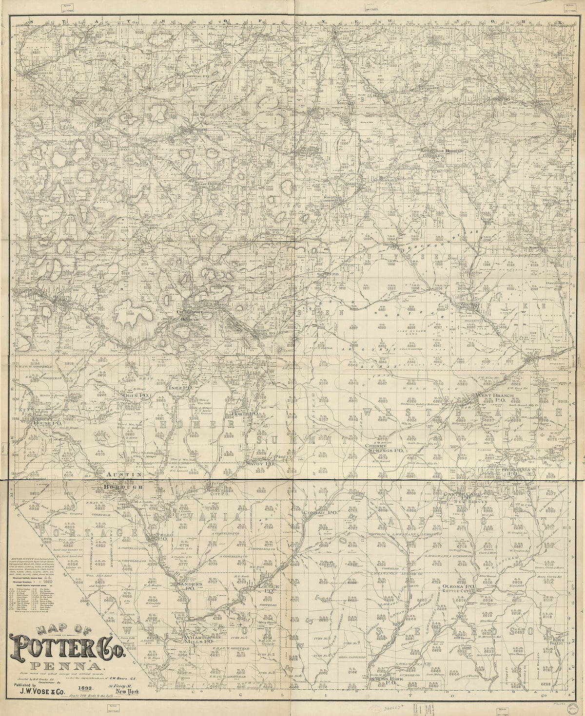 Map of Potter County, Penna. : from Recent and Actual Surveys and Official Records 1893 by Relic Map Company