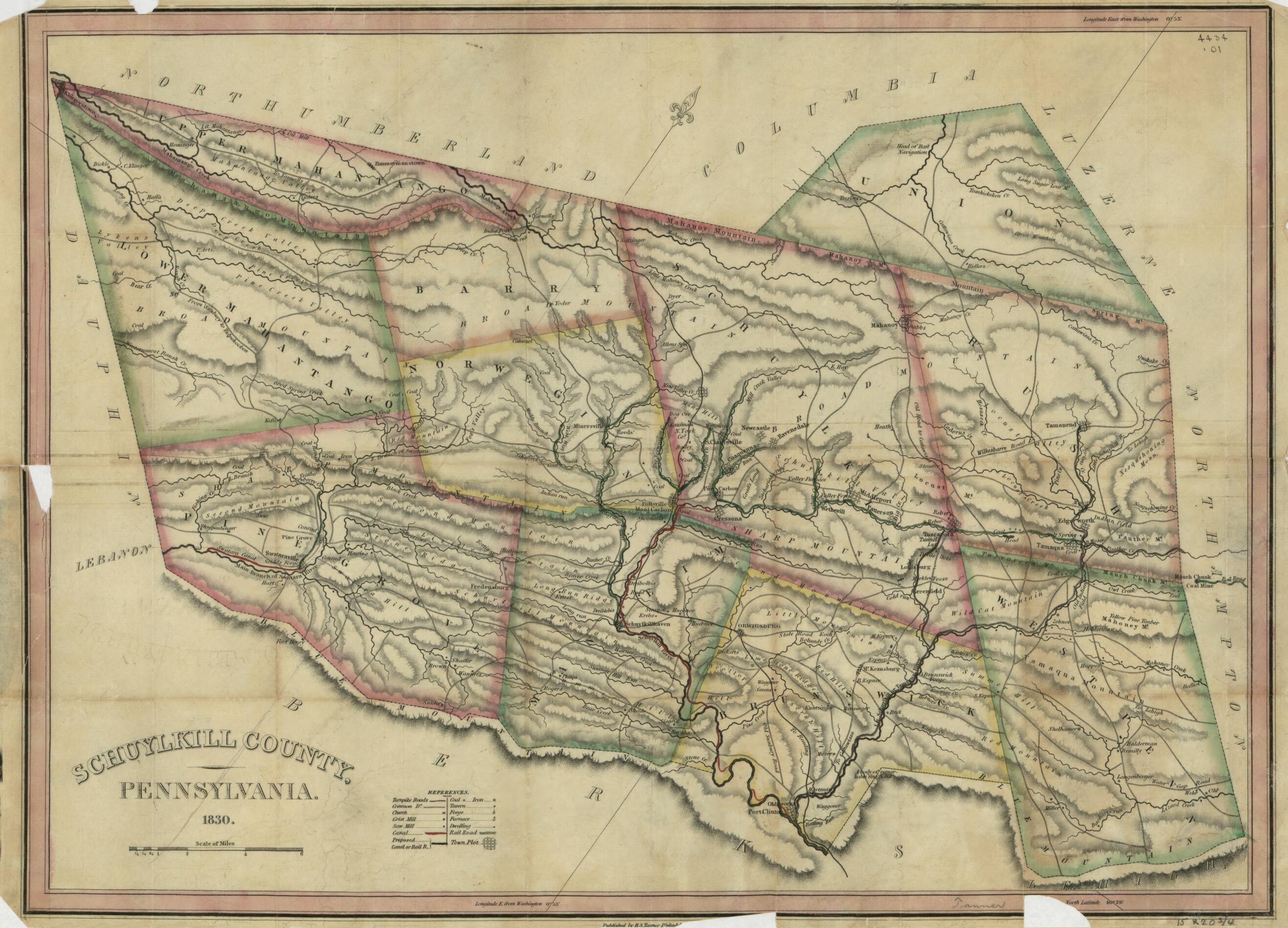 This old map of Schuylkill County, Pennsylvania from 1830 was created by Henry Schenck Tanner in 1830