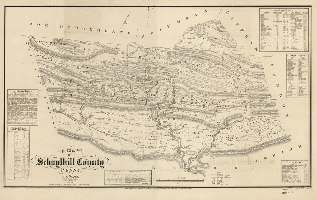 A Map of Schuylkill County, Penna 1855 by Relic Map Company