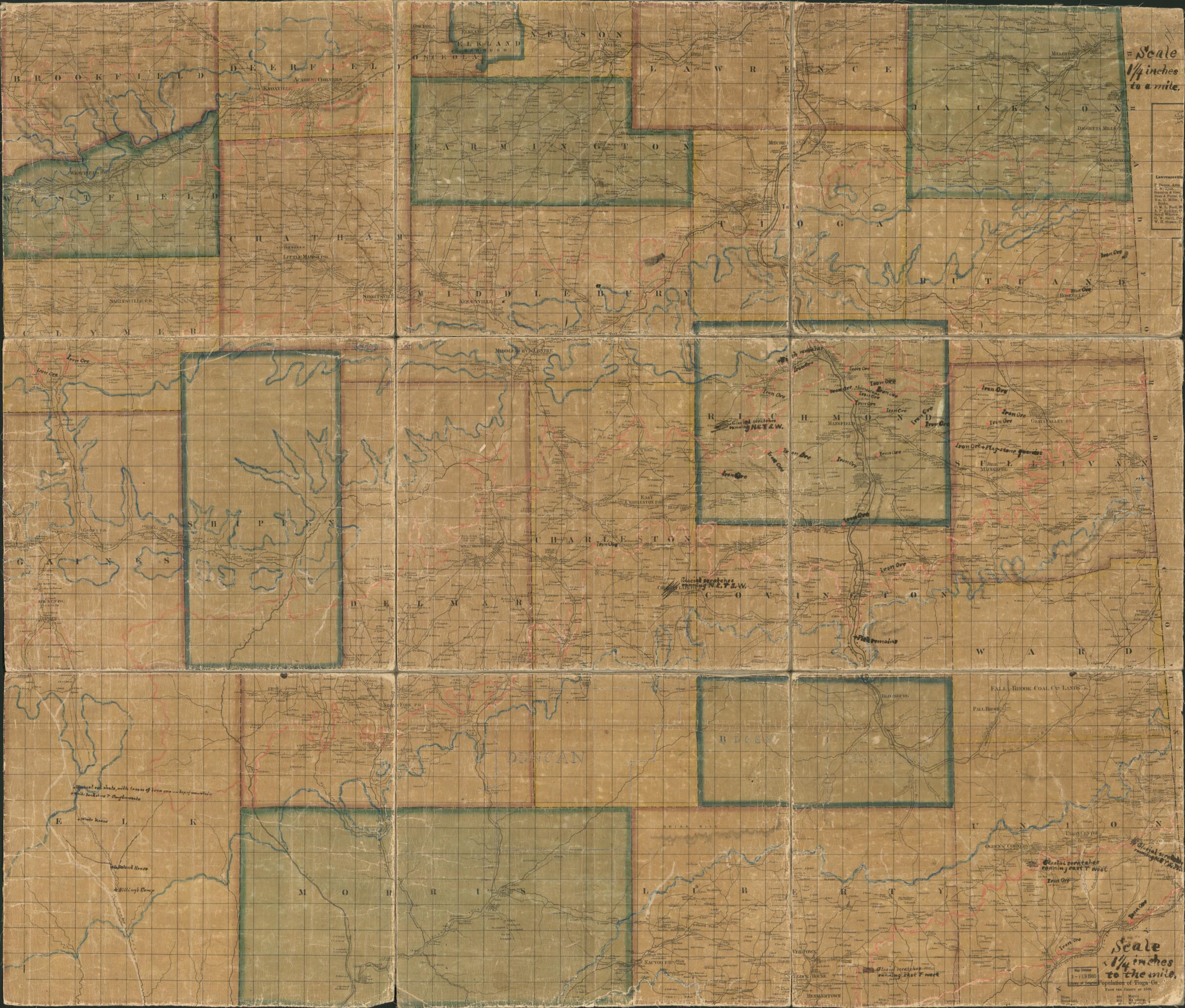 This old map of Map of Tioga County, Pennsylvania from 1862 was created by  in 1862