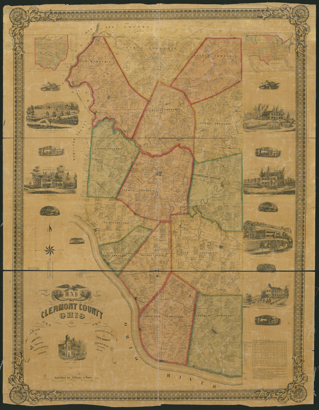 This old map of Map of Clermont County, Ohio from 1857 was created by John Hill in 1857