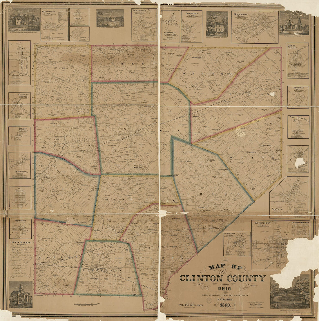 This old map of Map of Clinton County, Ohio from 1859 was created by  H.F. Wallings Map Establishment, Henry Francis Walling in 1859