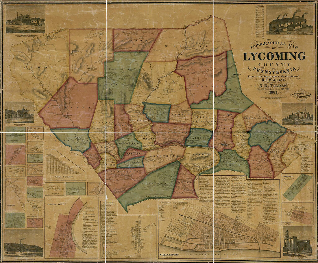 This old map of Topographical Map of Lycoming County, Pennsylvania : from Actual Surveys from 1861 was created by  H.F. Walling&