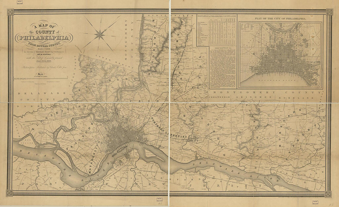 This old map of A Map of the County of Philadelphia : from Actual Survey from 1843 was created by Charles Ellet in 1843