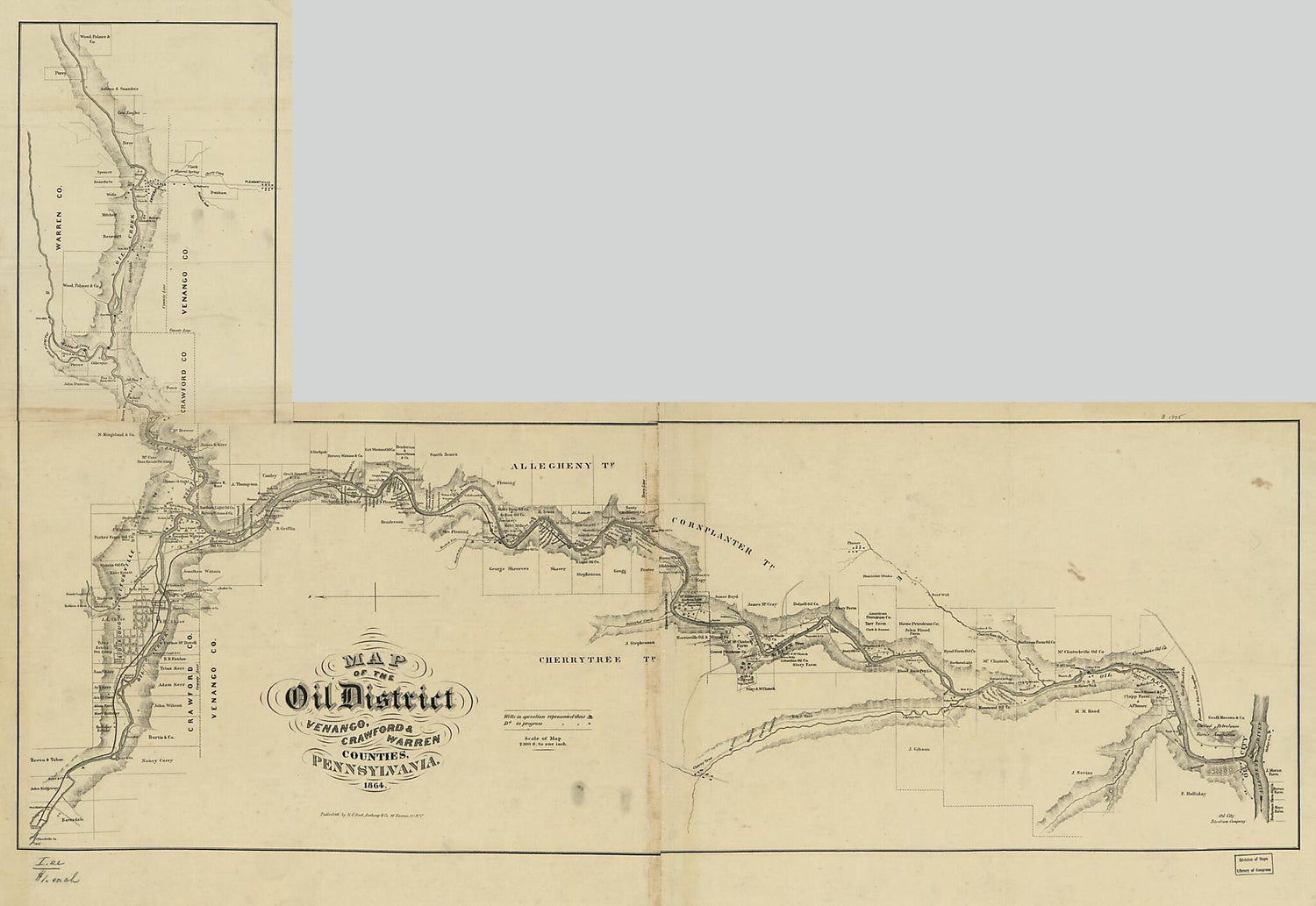 This old map of -Venango, Crawford &amp; Warren Counties, Pennsylvania from 1864 was created by Anthony &amp; Co R.C. Root in 1864