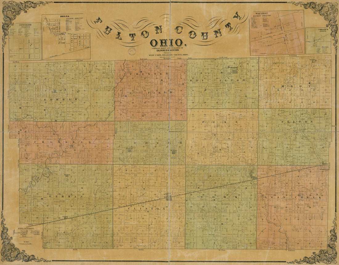 This old map of Fulton County, Ohio from 1850 was created by  Skinner &amp; Kenyon in 1850