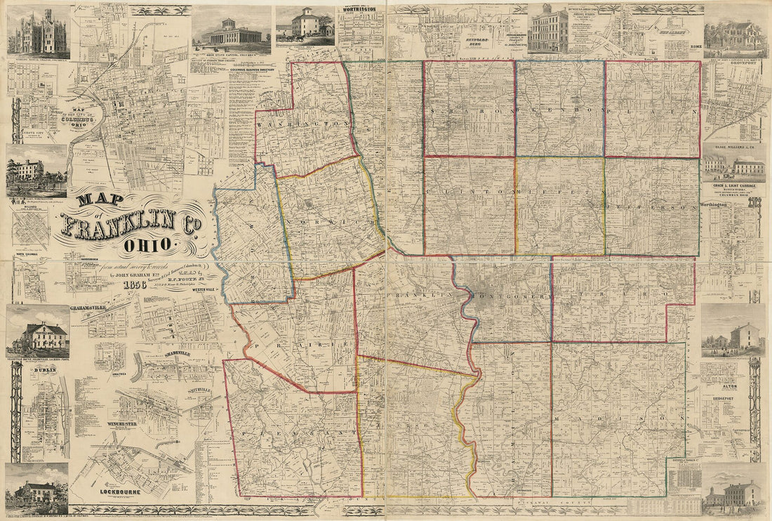 This old map of Map of Franklin County, Ohio from 1856 was created by John Graham in 1856