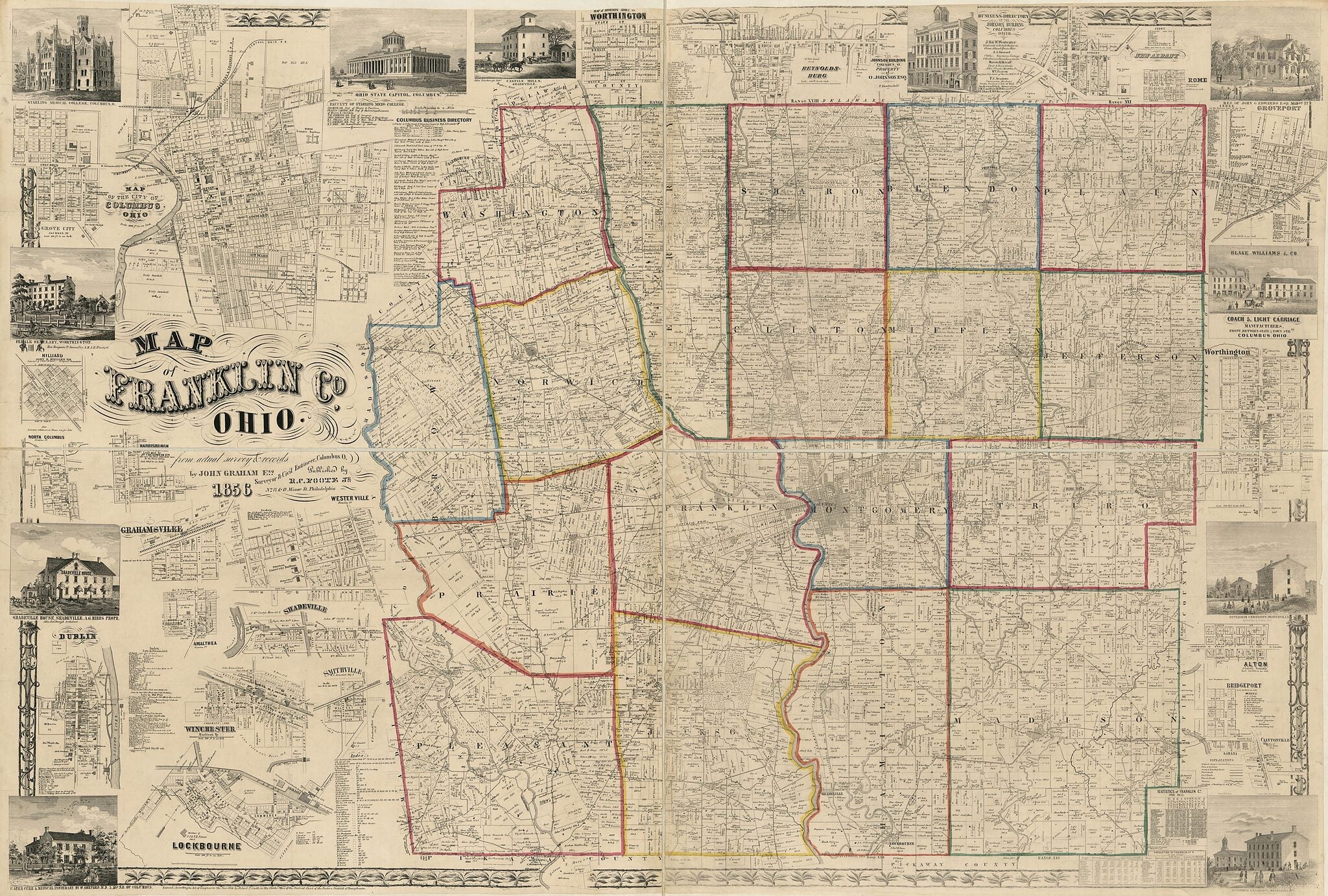 This old map of Map of Franklin County, Ohio from 1856 was created by John Graham in 1856