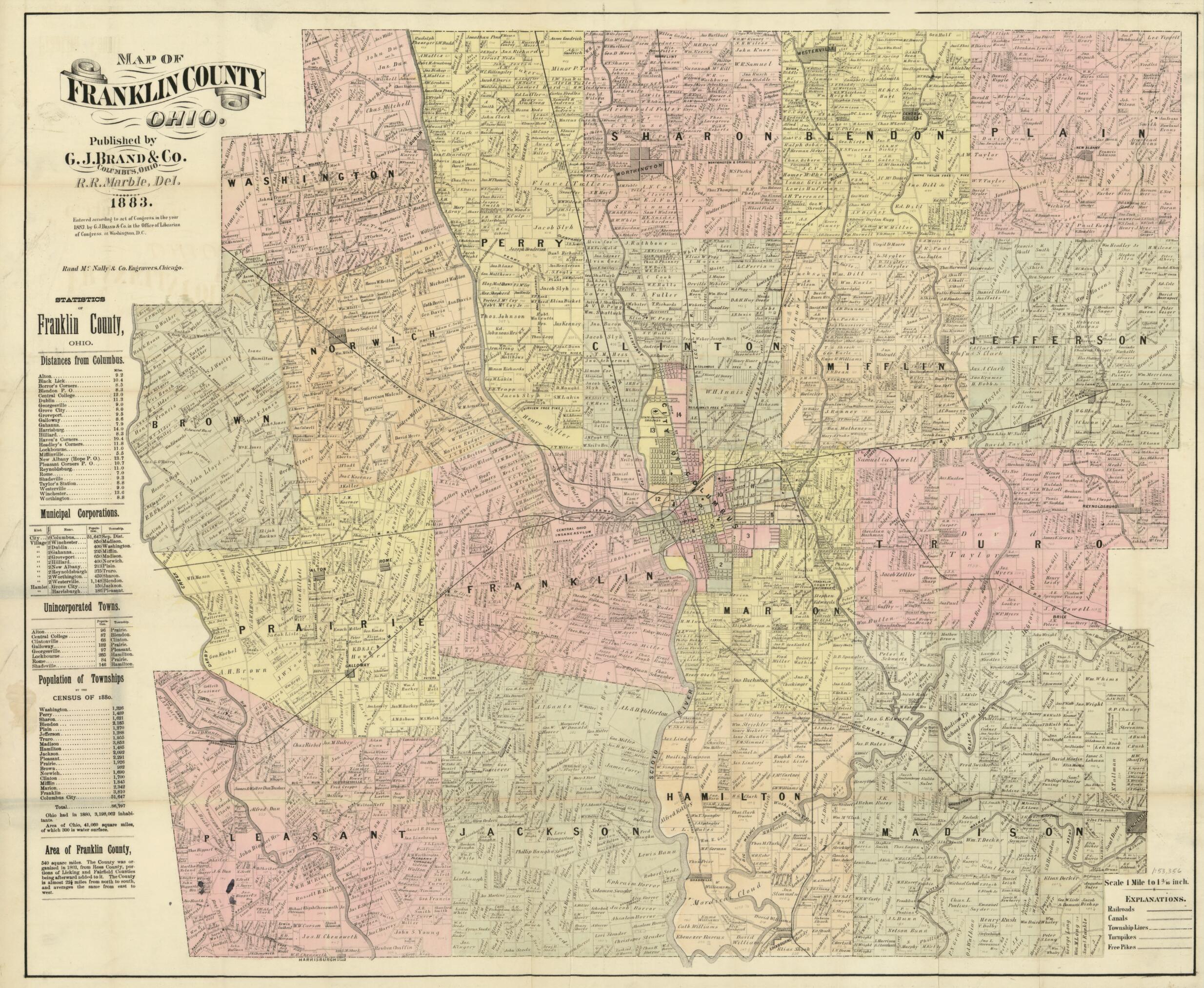 This old map of Map of Franklin County, Ohio from 1883 was created by R. R. Marble,  Rand McNally and Company in 1883
