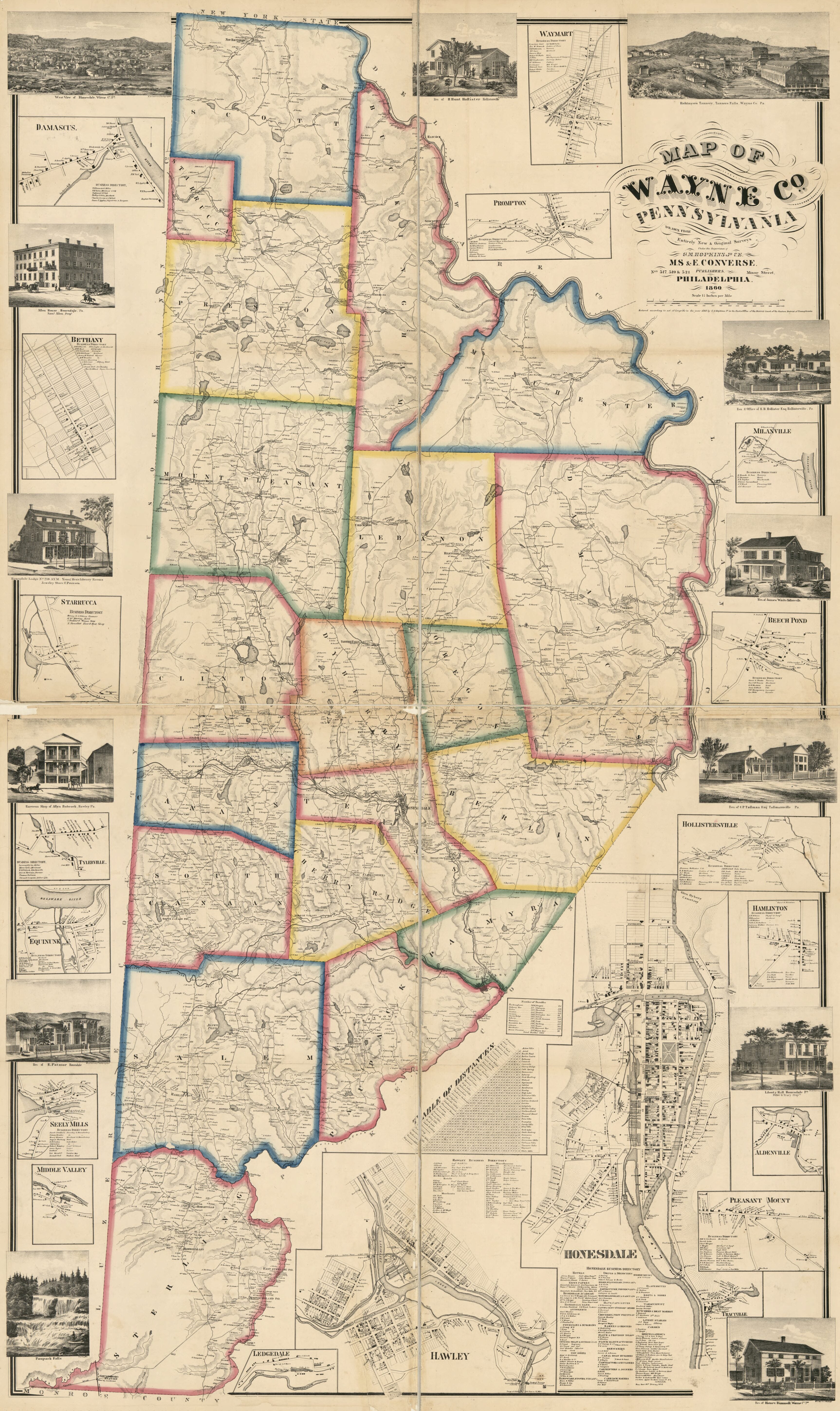This old map of Map of Wayne Co., Pennsylvania from 1860 was created by Griffith Morgan Hopkins,  M.S. &amp; E. Converse (Firm) in 1860