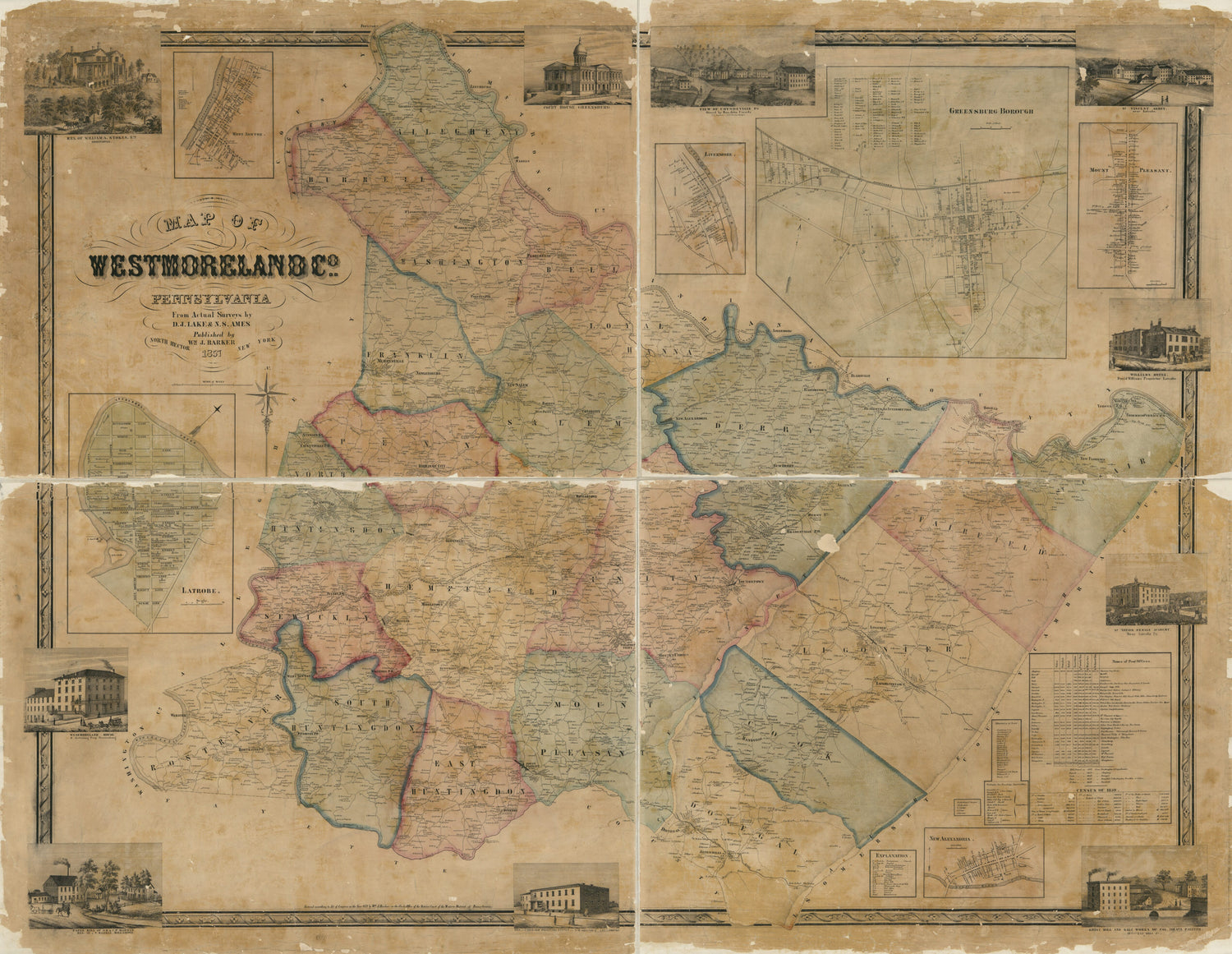 This old map of Map of Westmoreland Co., Pennsylvania : from Actual Surveys from 1857 was created by N. S. Ames, Wm. J. (William J.) Barker, D. J. Lake in 1857