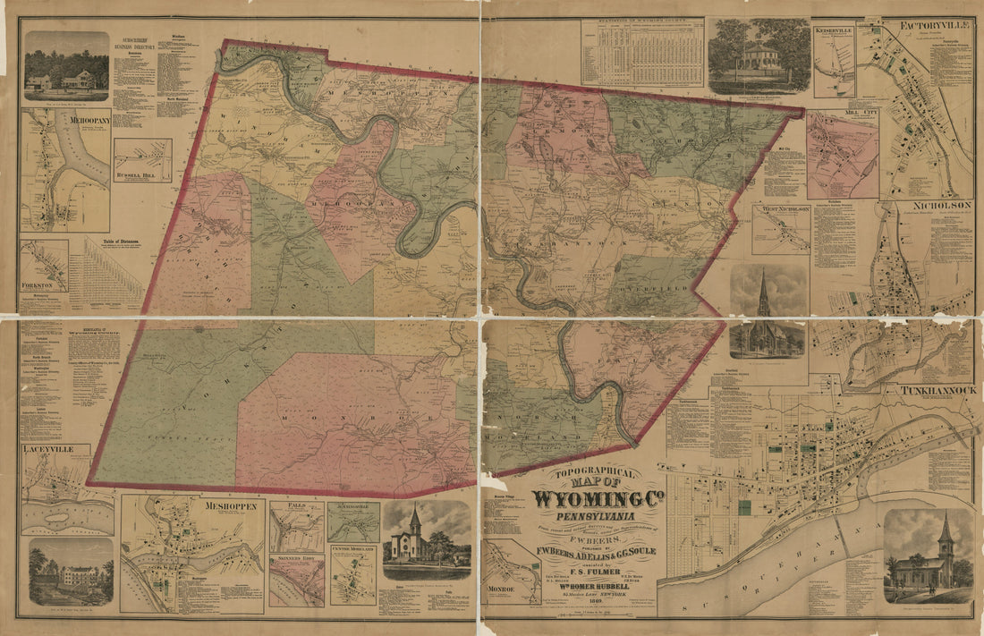 This old map of Topographical Map of Wyoming Co., Pennsylvania : from Recent and Actual Surveys and Records from 1869 was created by F. W. (Frederick W.) Beers, F. S. Fulmer, Wm. Homer (William Homer) Hubbell, James McGuigan,  Worley & Bracher in 1869