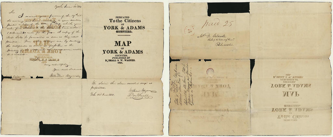 This old map of Map of York &amp; Adams Counties. (Map of York and Adams Counties) from 1821 was created by  D. Small &amp; W. Wagner in 1821