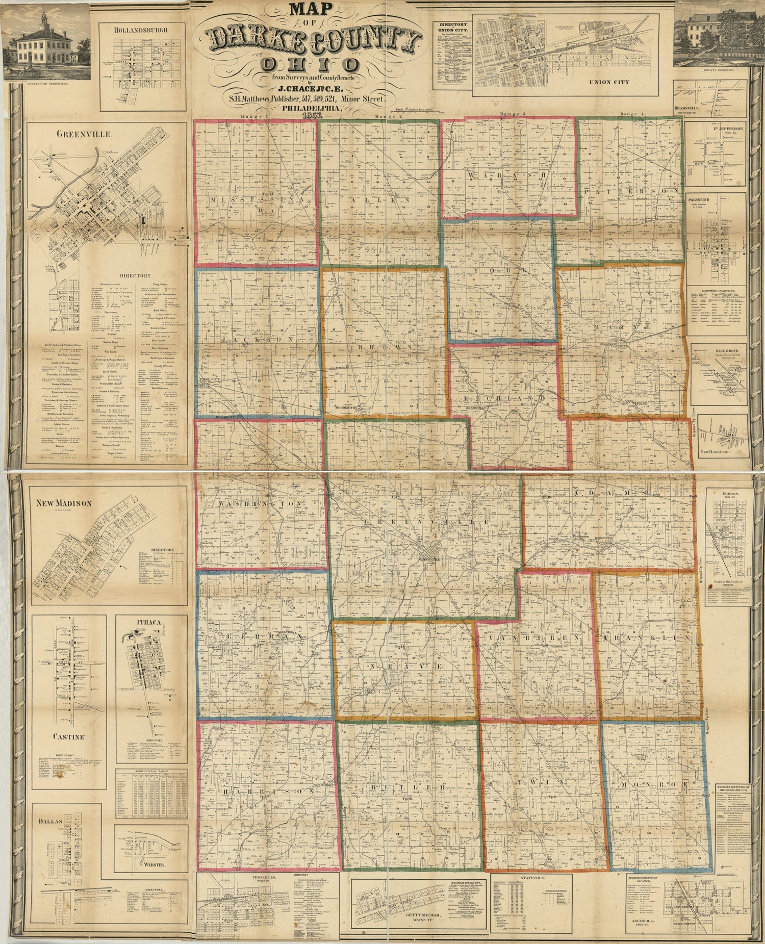 This old map of Map of Darke County, Ohio from 1857 was created by J. Chace in 1857