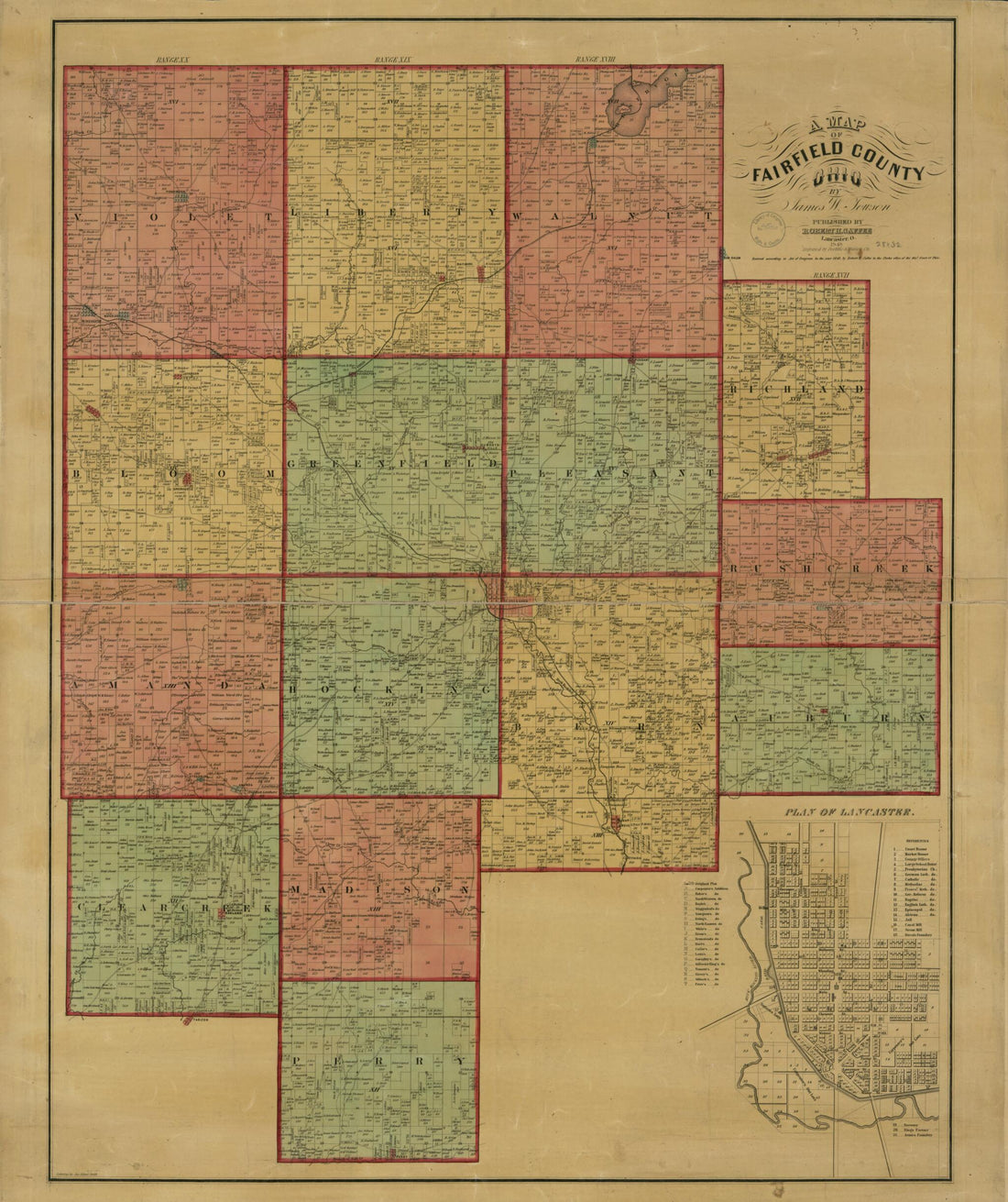 This old map of A Map of Fairfield County, Ohio from 1848 was created by  Doolittle &amp; Munson, James W. Towson in 1848
