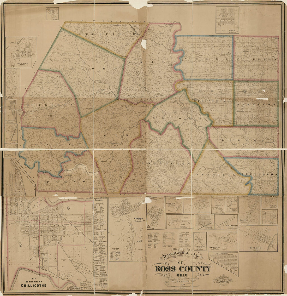 This old map of Topographical Map of Ross County, Ohio from 1860 was created by  H.F. Walling&