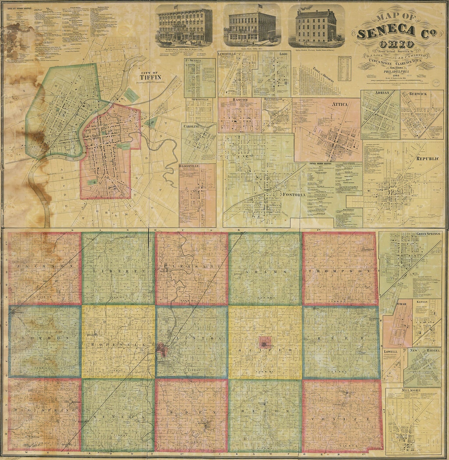 This old map of Map of Seneca County, Ohio from 1864 was created by D. J. Lake in 1864