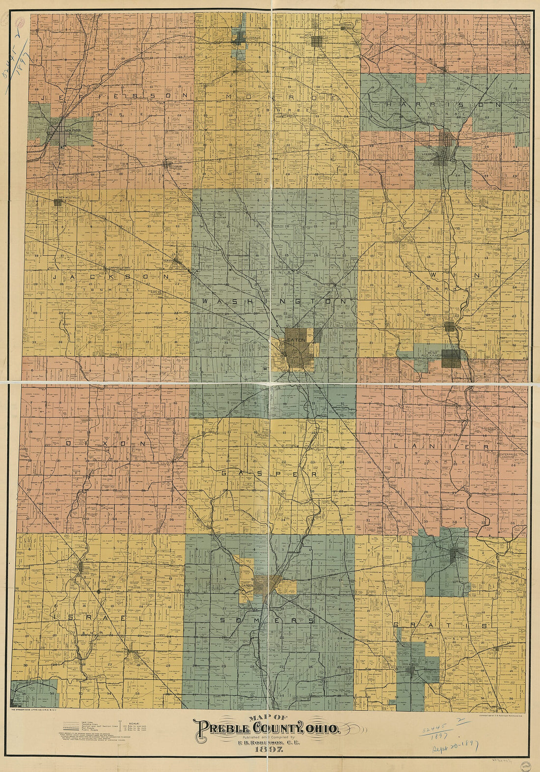 This old map of Map of Preble County, Ohio from 1897 was created by F. B. Robinson in 1897