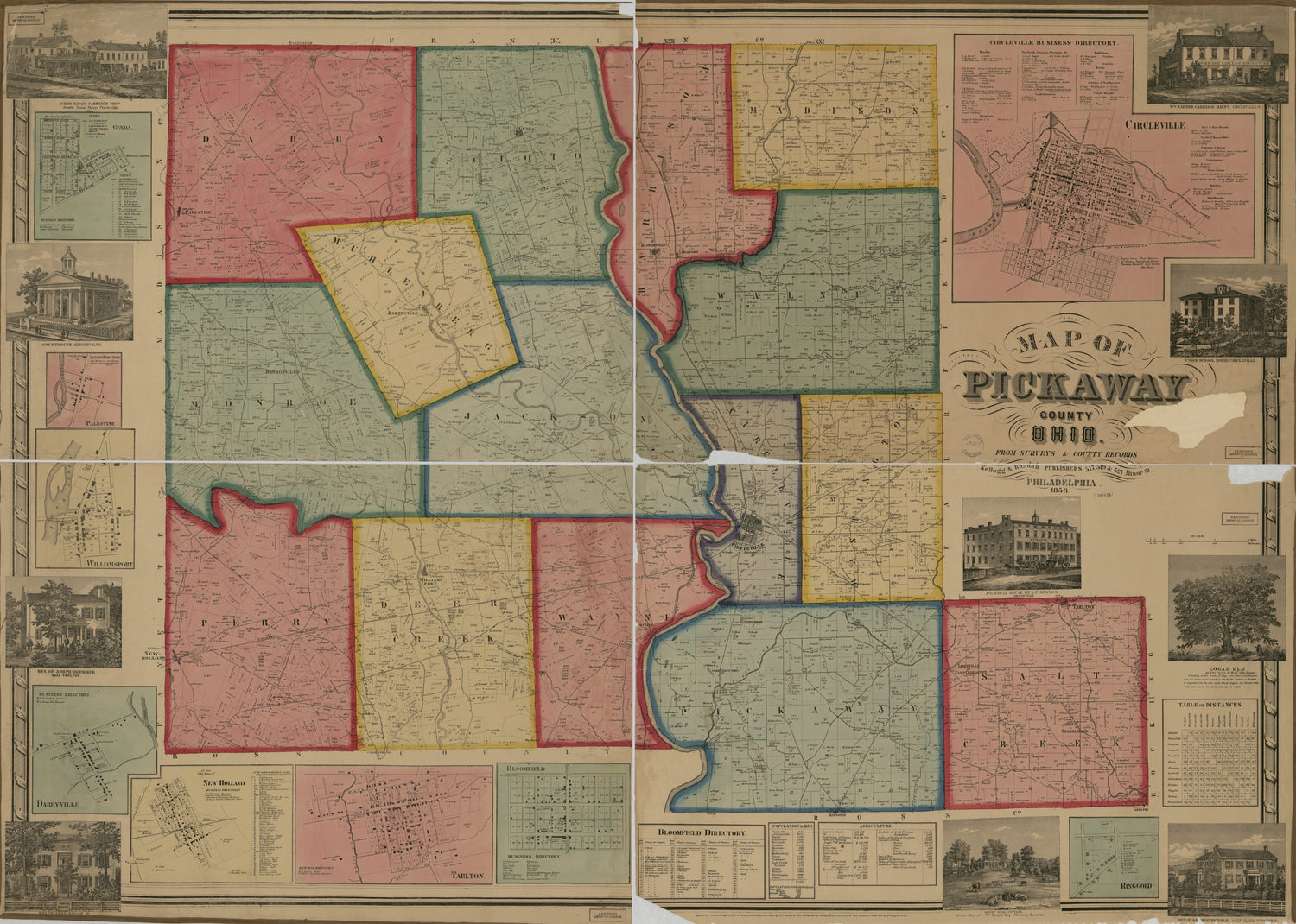 This old map of Map of Pickaway County, Ohio from 1858 was created by  Kellogg &amp; Randall in 1858