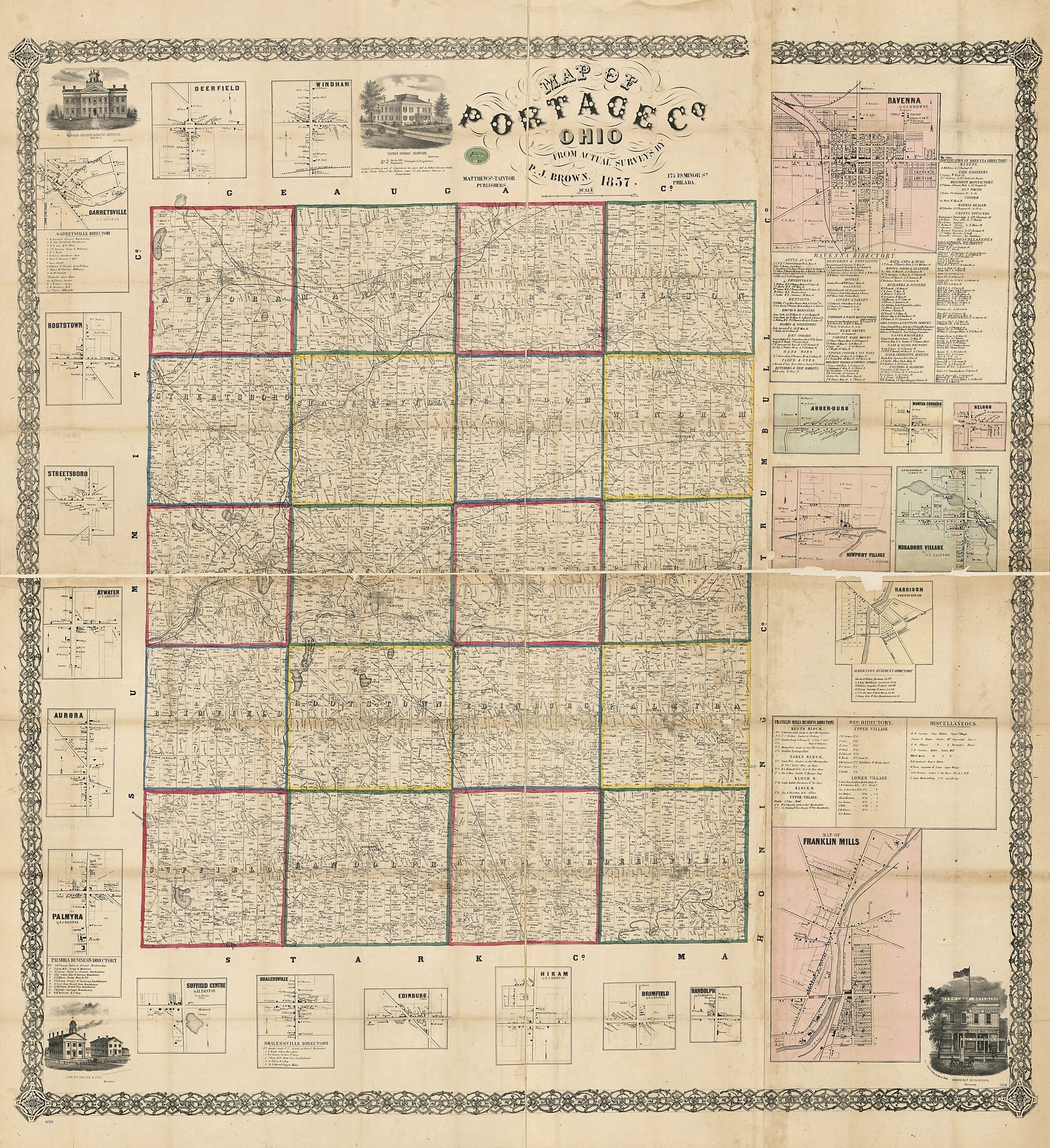 This old map of Map of Portage County, Ohio from 1857 was created by P. J. Brown in 1857