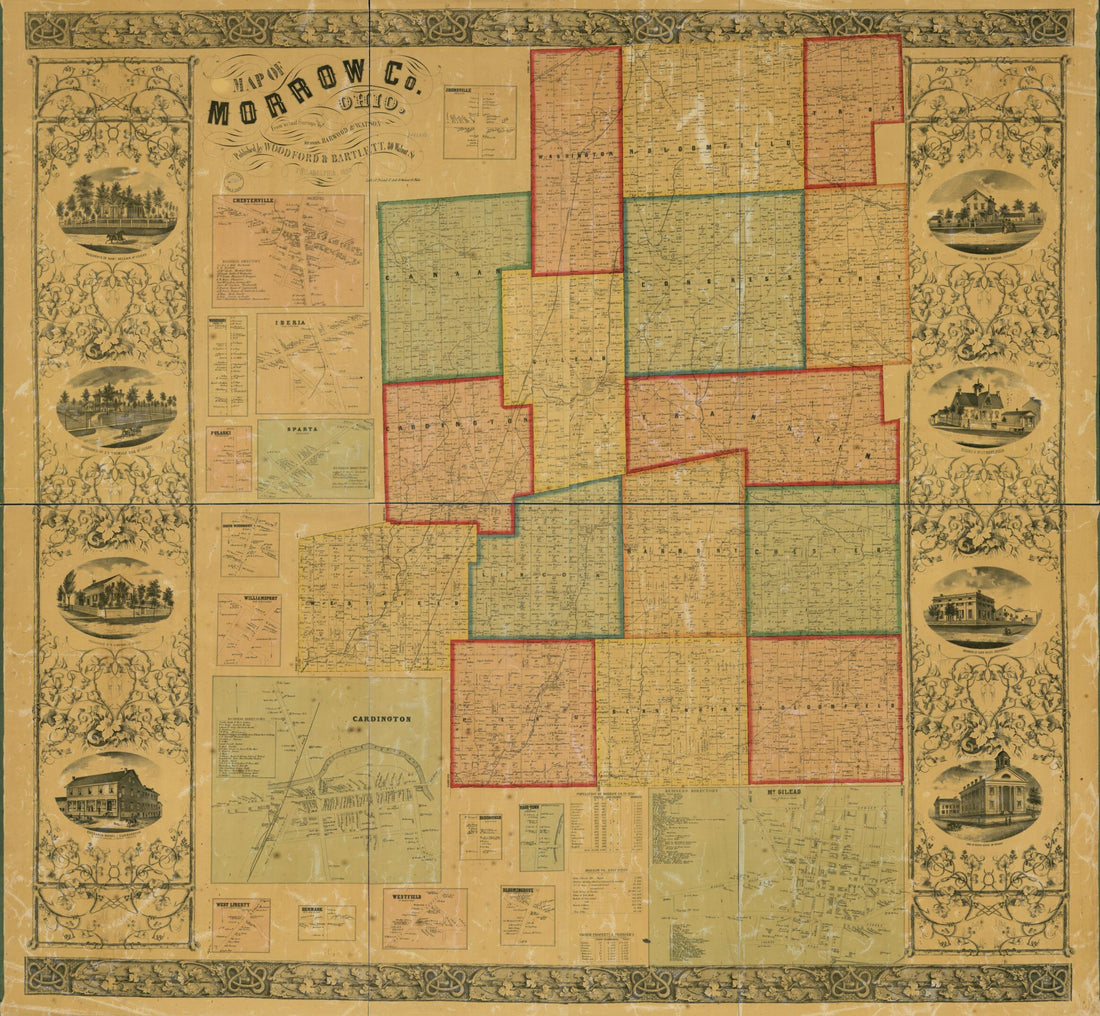 This old map of Map of Morrow Co., Ohio from 1857 was created by  Friend &amp; Aub,  Harwood &amp; Watson,  Woodford &amp; Bartlett in 1857