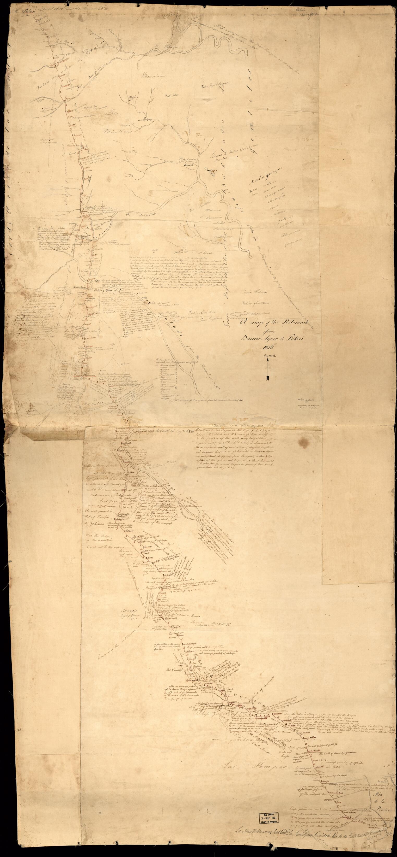 This old map of Road from Buenos Ayres sic to Potosi. (Map of the Post Road from Buenos Aires to Potosi) from 1816 was created by  in 1816