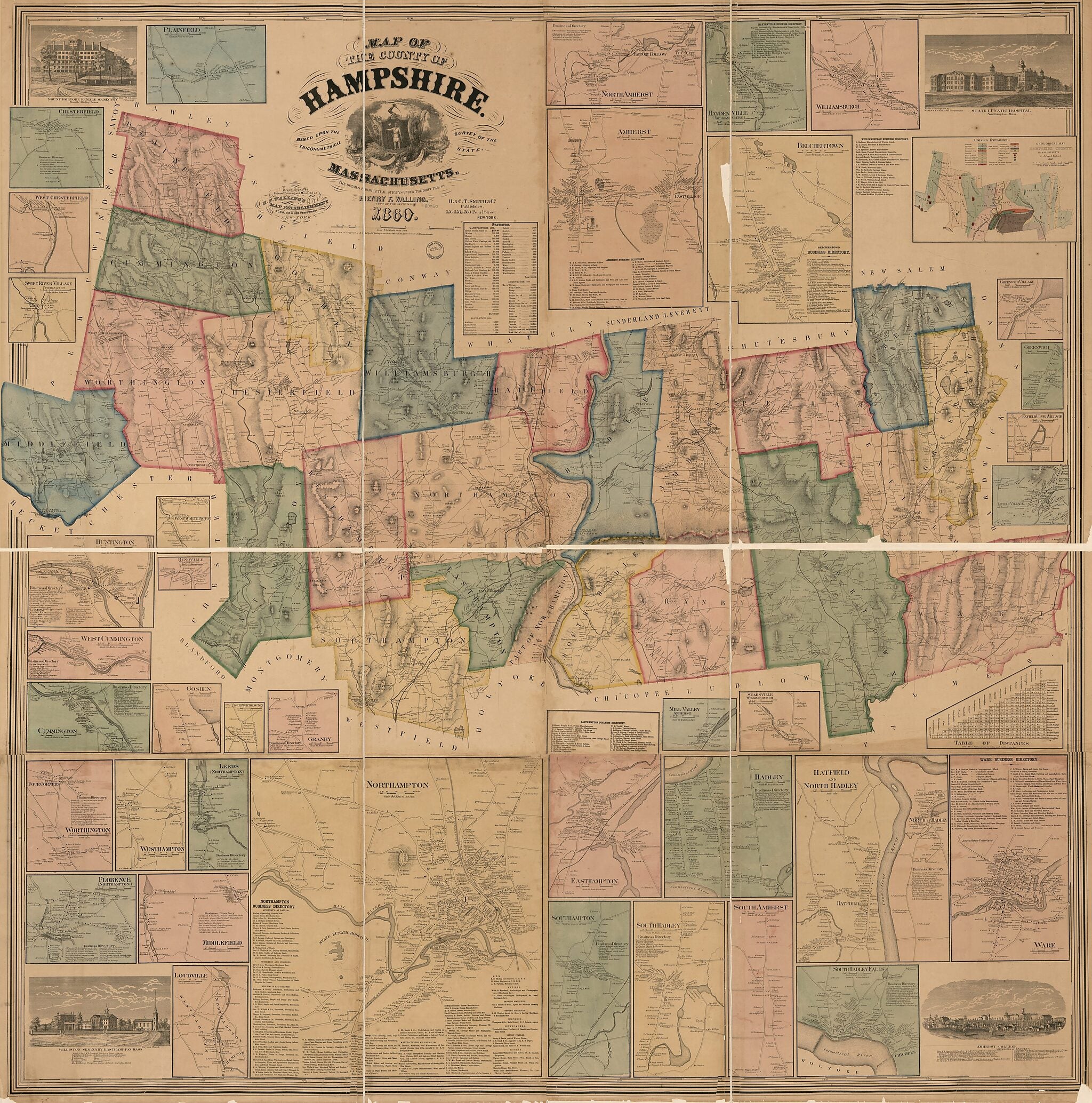 This old map of Map of the County of Hampshire, Massachusetts from 1860 was created by Henry Francis Walling in 1860