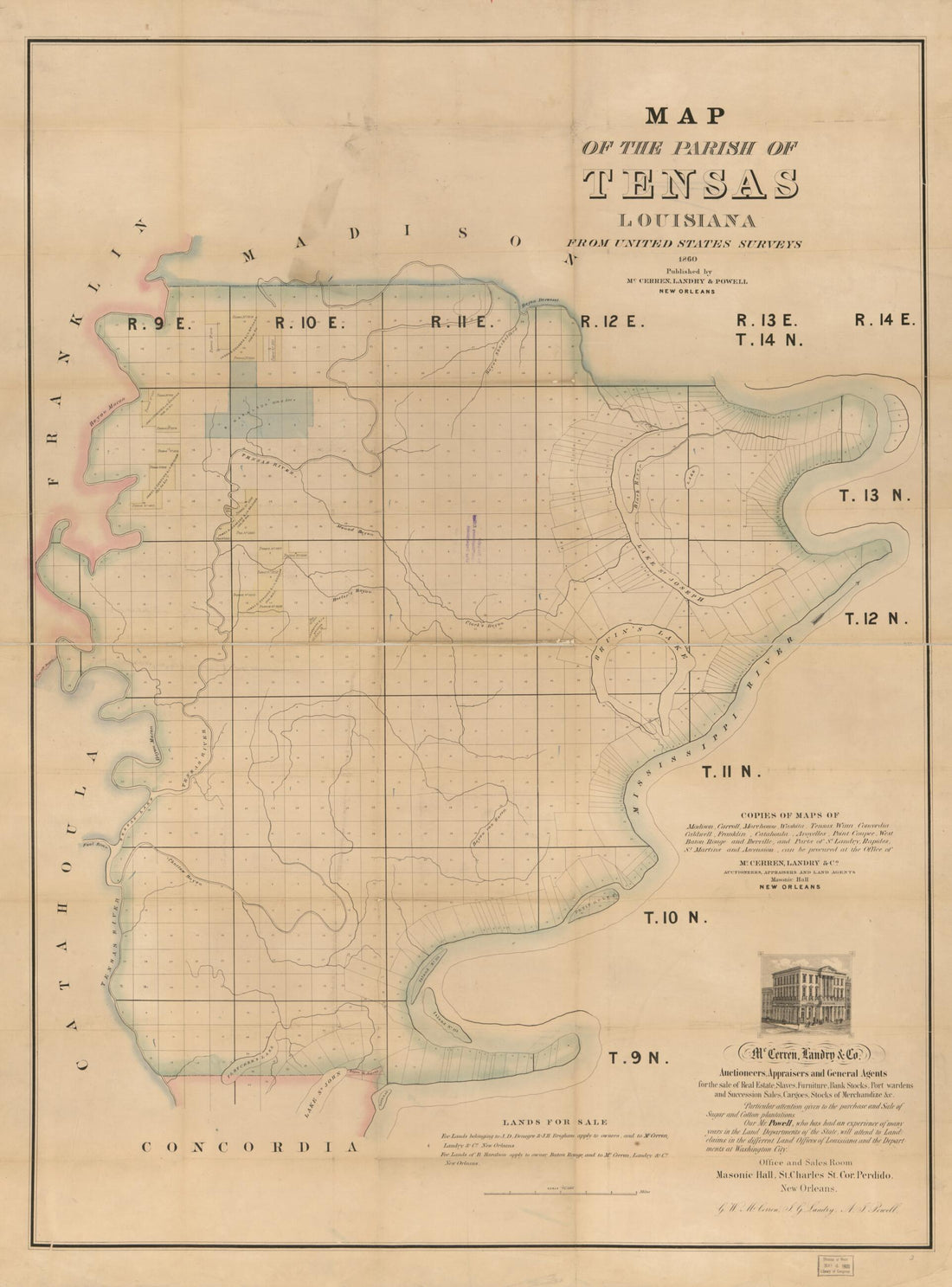 This old map of Map of the Parish of Tensas, Louisiana : from United States Surveys from 1860 was created by Landry &amp; Powell McCerren in 1860