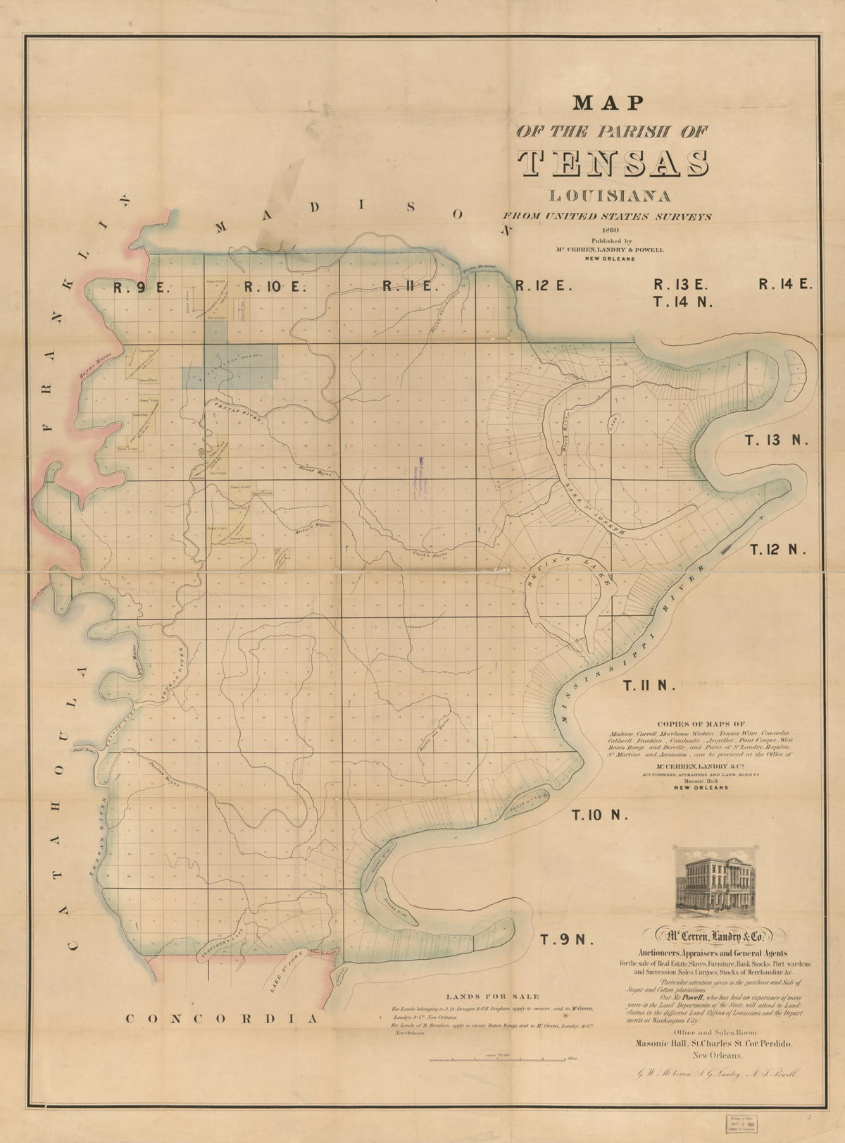 Map of the Parish of Tensas, Louisiana : From United States Surveys in 1860 by Relic Map Company