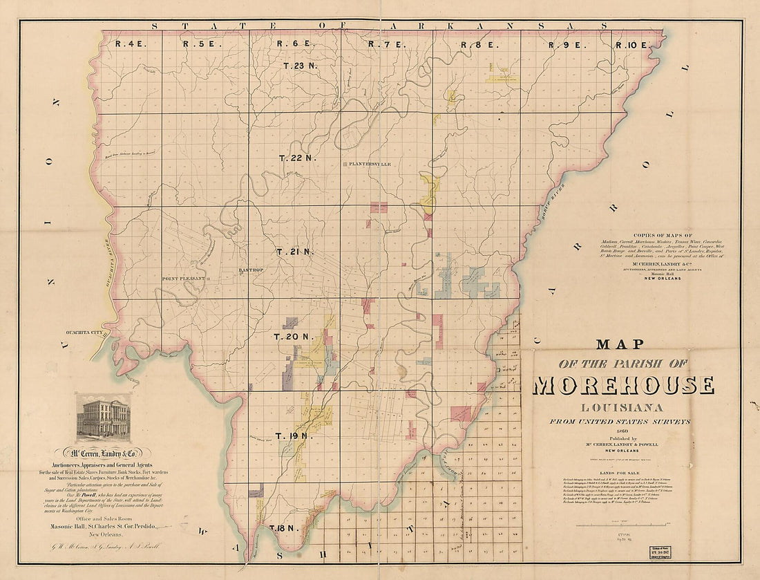 This old map of Map of the Parish of Morehouse, Louisiana : from United States Surveys from 1860 was created by Landry &amp; Powell McCerren in 1860