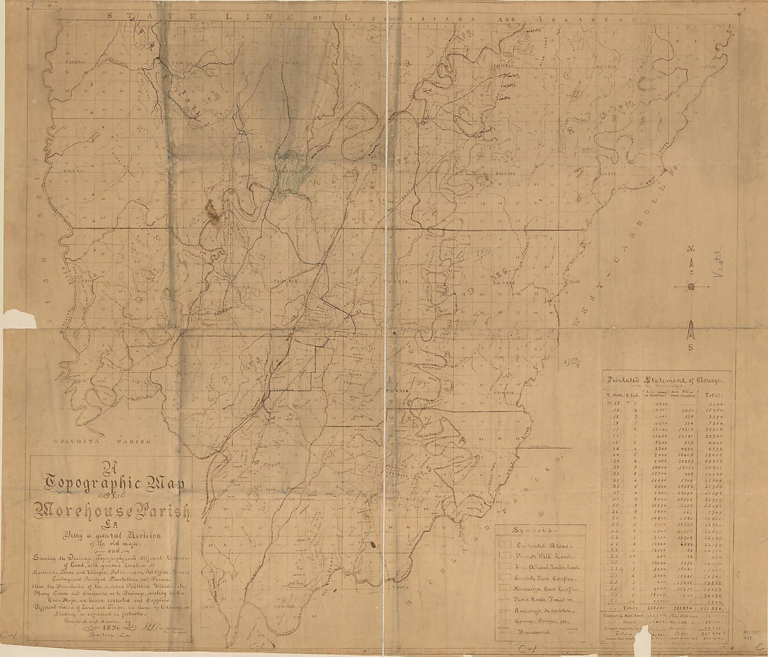 This old map of A Topographical Map of Morehouse Parish, La. : Being a General Revision of Old Maps from 1896 was created by A. E. Washburn in 1896
