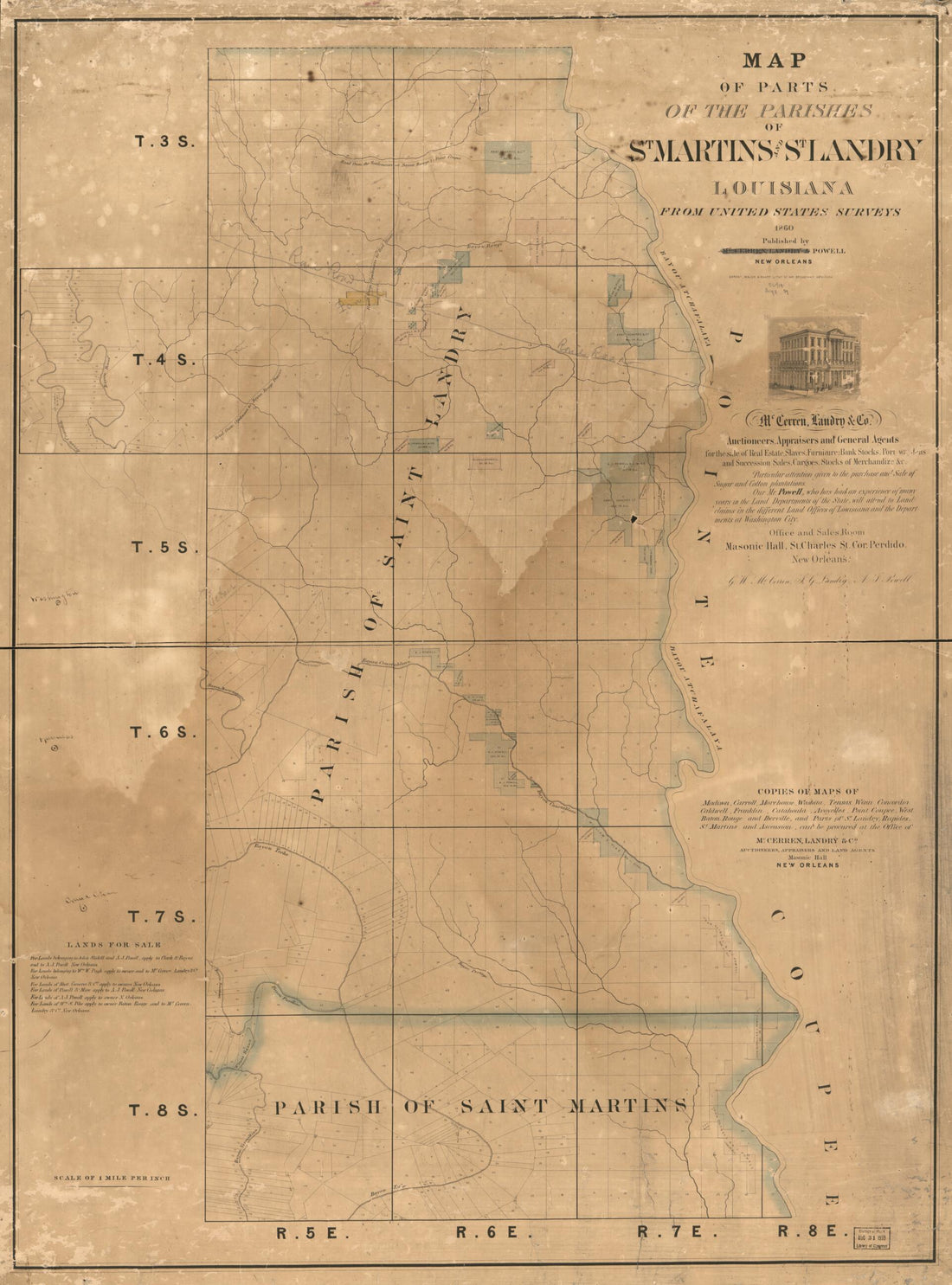 This old map of Map of Parts of the Parishes of St. Martins and St. Landry, Louisiana : from United States Surveys from 1860 was created by Landry &amp; Powell McCerren in 1860