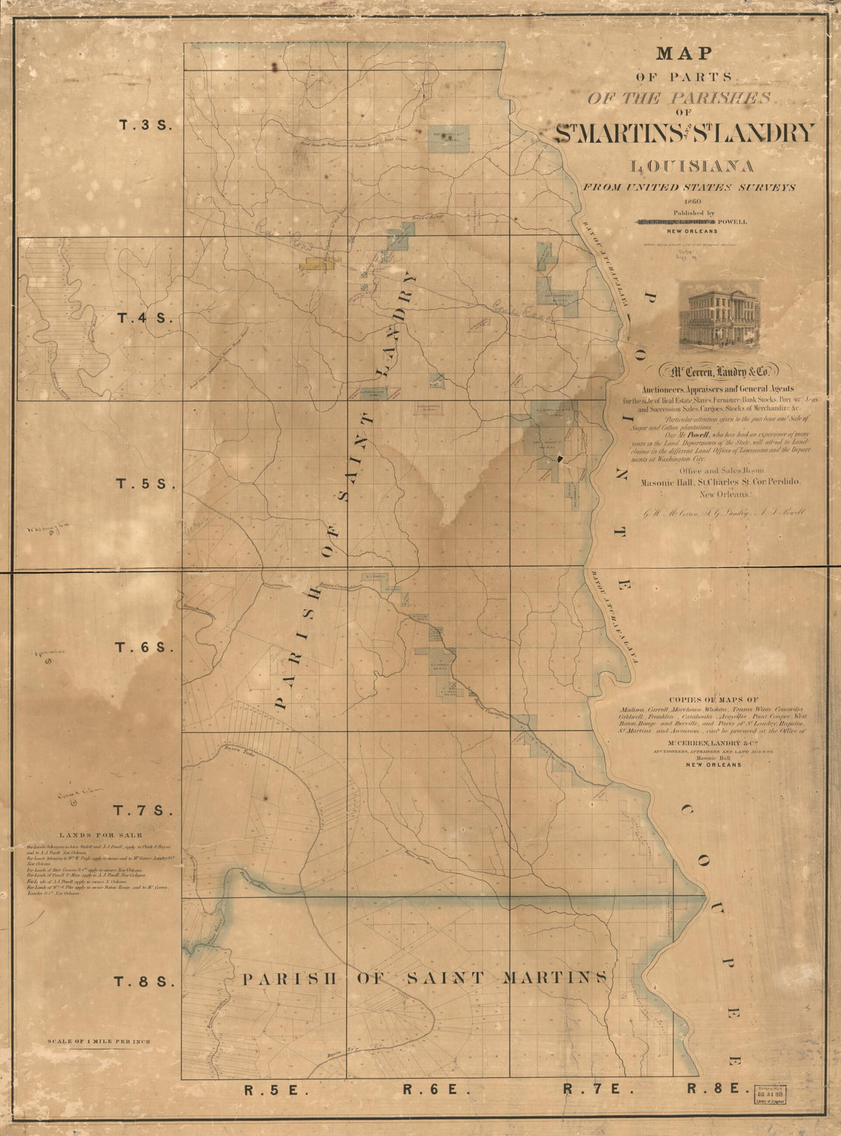 Map of Parts of the Parishes of St. Martins and St. Landry, Louisiana : from United States Surveys 1860 by Relic Map Company
