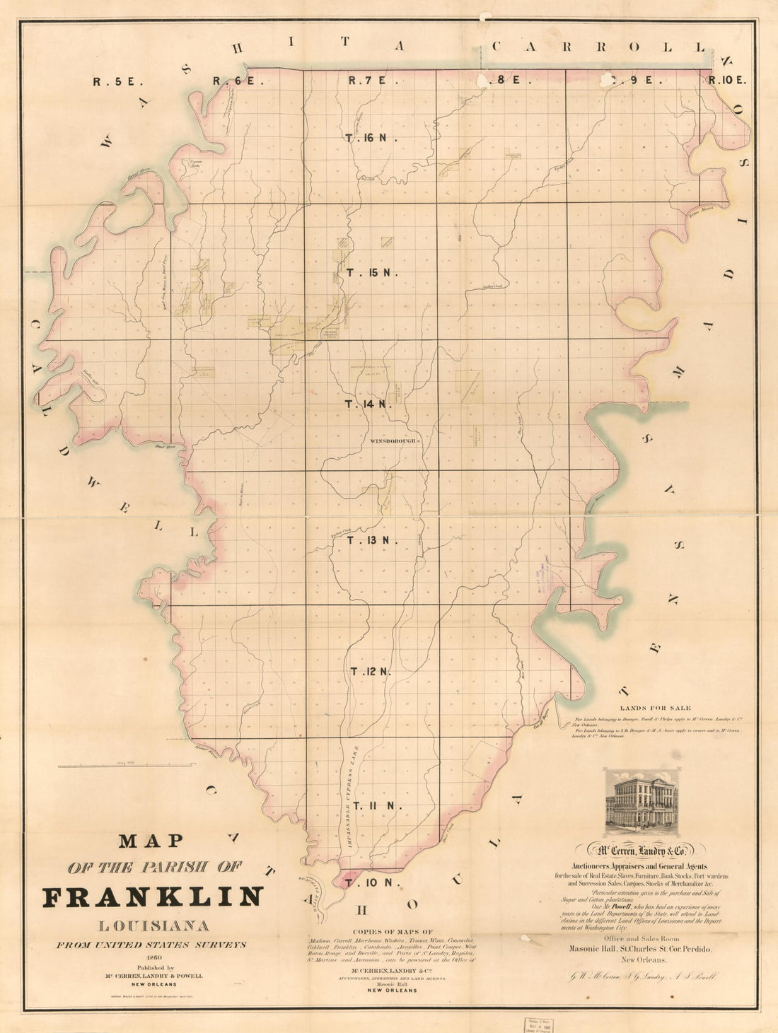 This old map of Map of the Parish of Franklin, Louisiana : from the United States Surveys from 1860 was created by Landry &amp; Powell McCerren in 1860