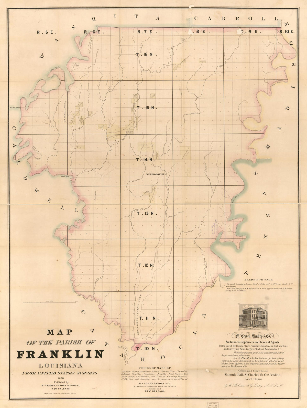 Map of the Parish of Franklin, Louisiana : From the United States Surveys in 1860 by Relic Map Company