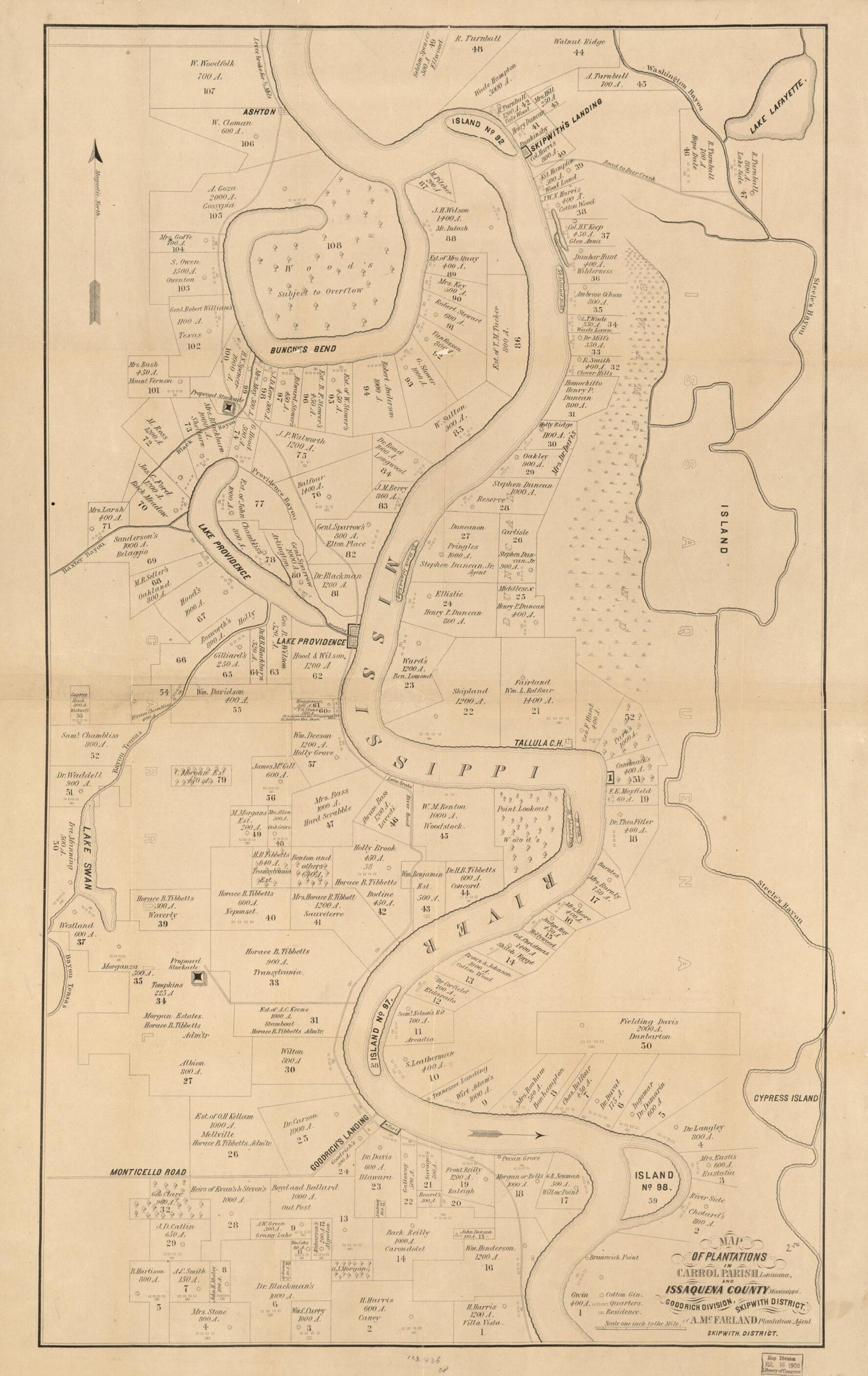 This old map of Map of Plantations In Carrol sic Parish, Louisiana and Issaquena County, Mississippi from 1860 was created by A. McFarland in 1860